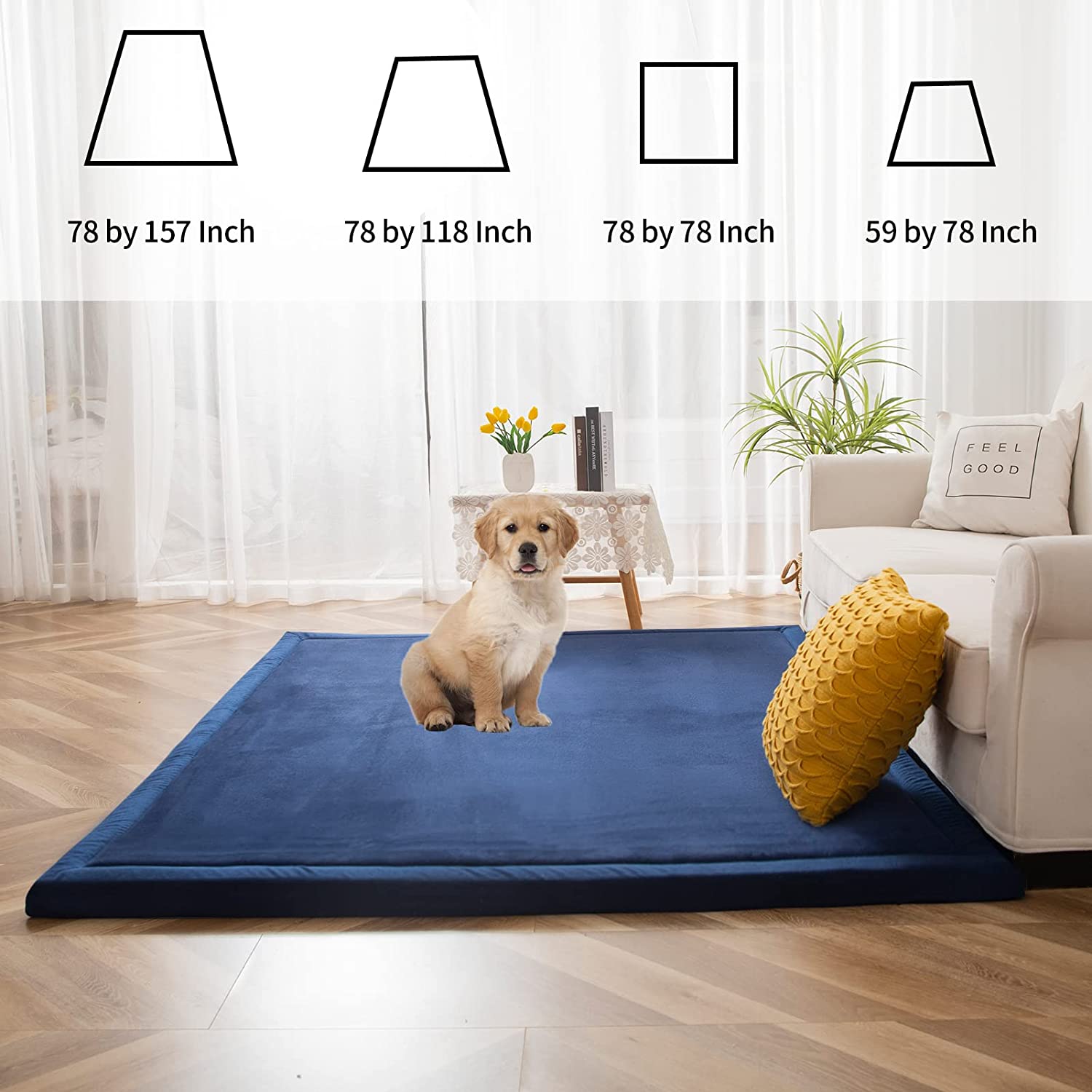 MAXYOYO Baby Play Mat - Soft Coral Velvet Thick Japanese Tatami Rug with Non-Slip Backing, Navy Blue | Perfect for Nursery, Playroom & Kids' Floor Activities