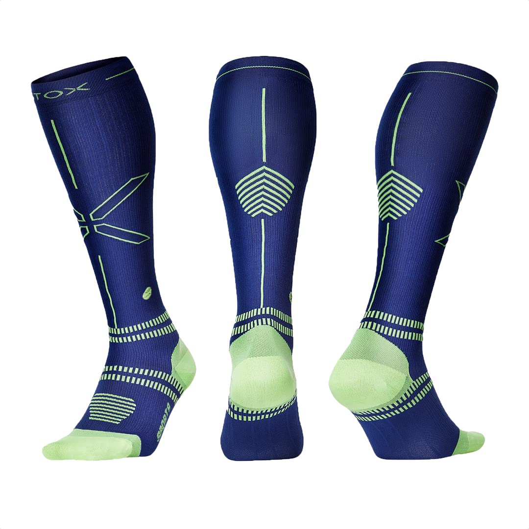 STOX Energy Socks for Men - Premium Compression Sports Socks - Reduce Muscle Fatigue & Pain - Faster Recovery - Comfortable Workout & Running Socks - Dark Blue/Yellow (2-Pack) - Ideal for Gym, Marathon & Active Lifestyle