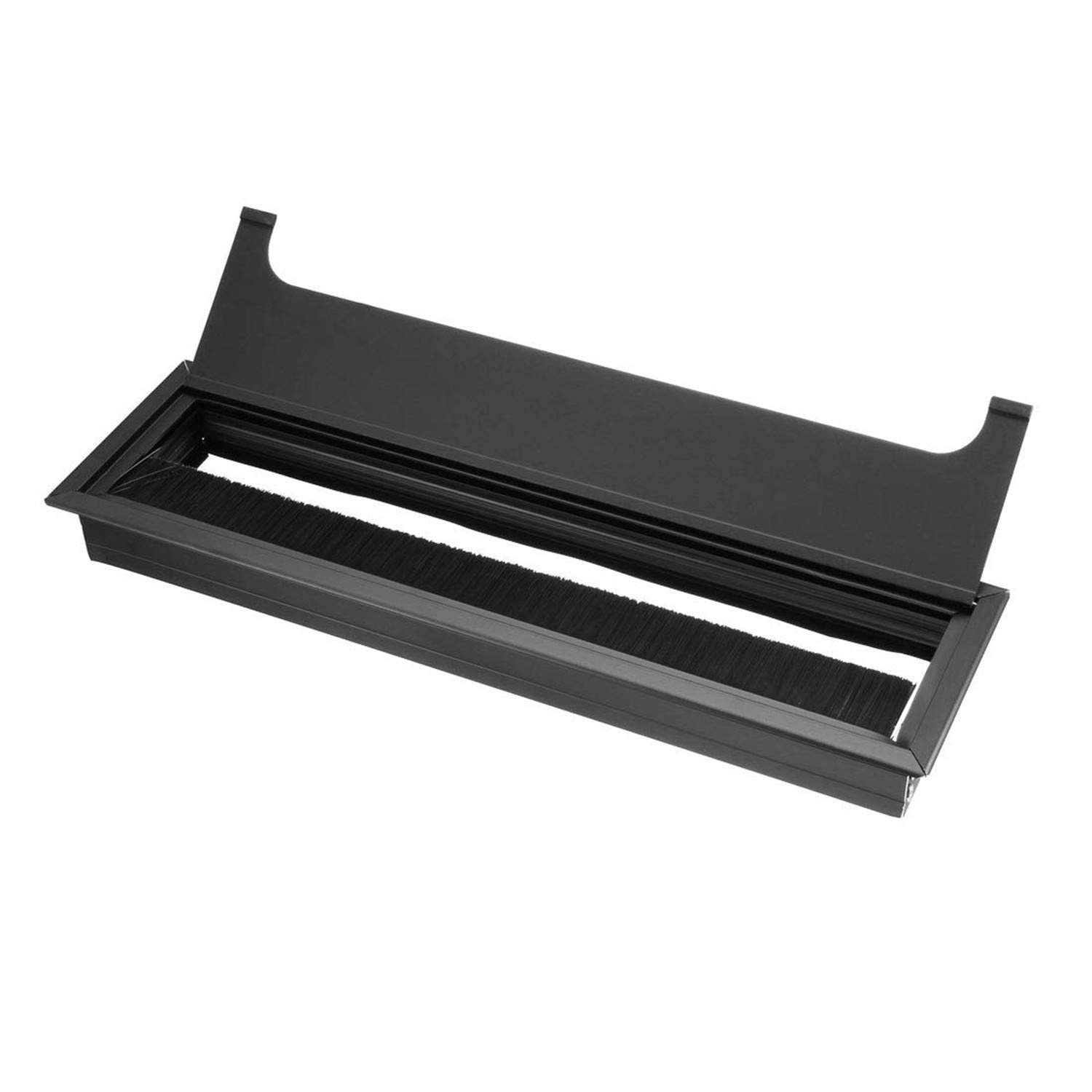 XMHF Aluminum Alloy Cable Grommet - 11 x 3.15 inch (280 x 80mm) Black Rectangle Wire Hole Cover for Desk Cable Management | Perfect for Office, Computer & Home Workstation Organization
