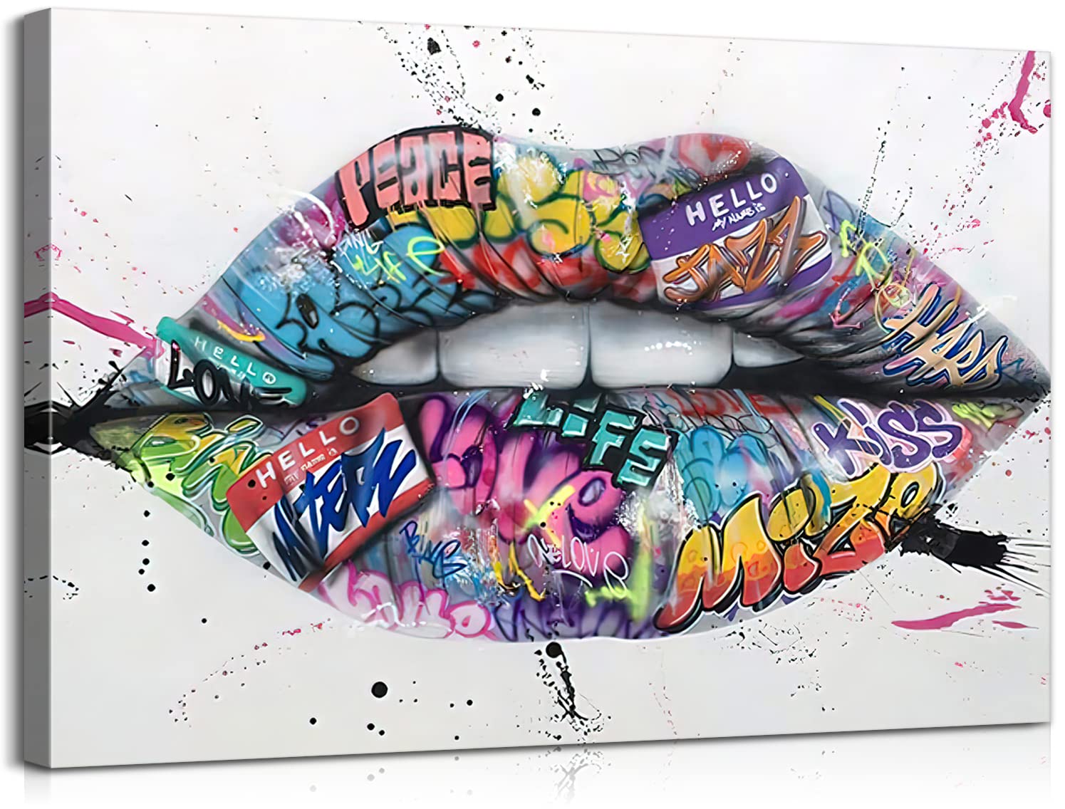 Graffiti Lips Wall Art - Pop Art Canvas Poster, Colorful Street Art Decor for Bedroom, Living Room & Office (16x24 Inches) - Vibrant Modern Painting for Home & Studio Decoration