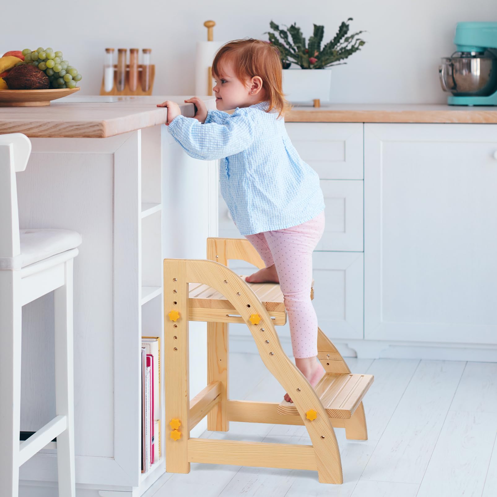 **Adjustable Wooden Step Stool for Kids - Toddler Step Stool for Kitchen, Bathroom Sink & Potty Training - Safe & Sturdy Pine Step Stool for Toddlers (Perfect for Reaching Counters, Sinks & Toilets)**