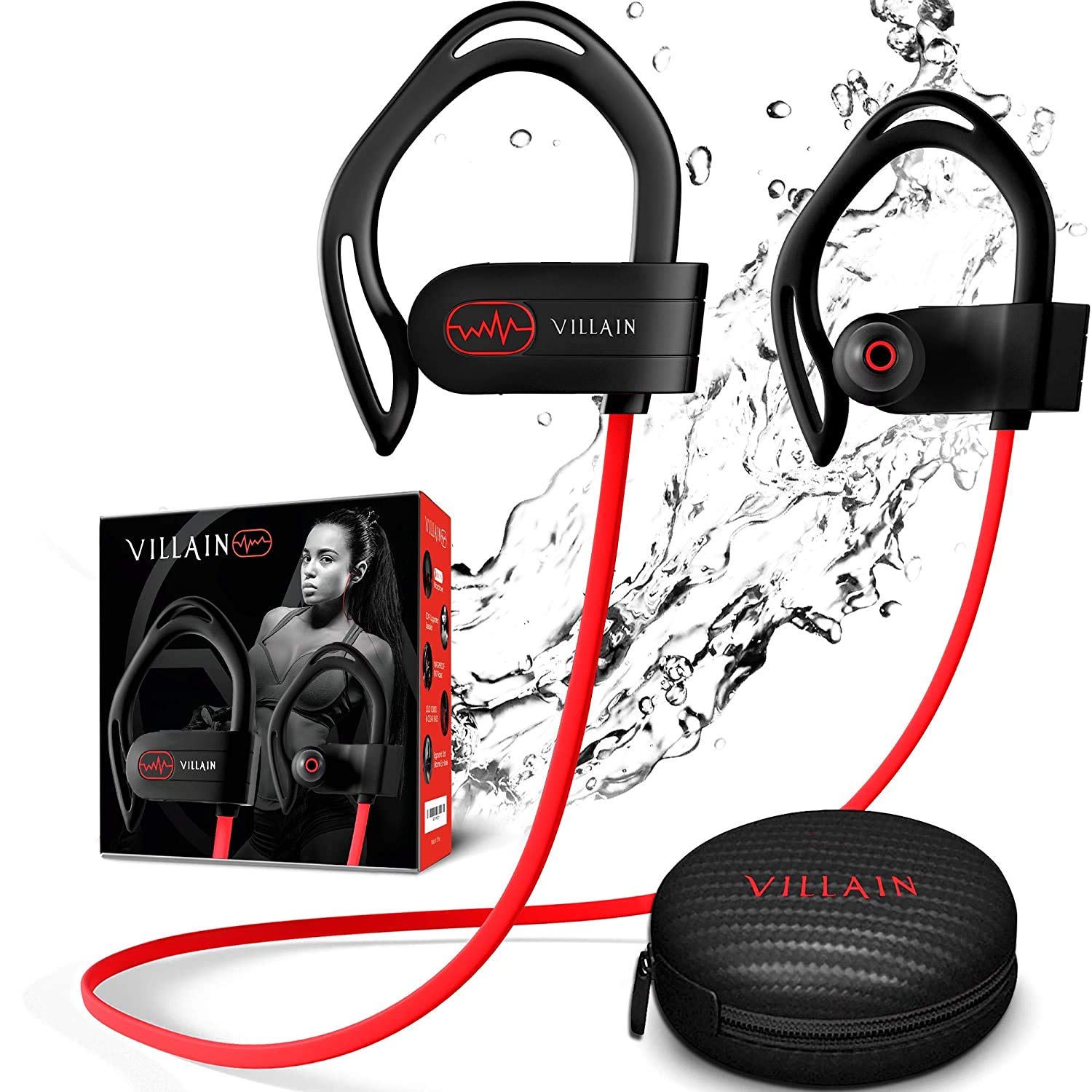 Villain Sport Wireless Bluetooth Headphones - IPX7 Waterproof, HiFi HD Sound with Deep Bass - Perfect for Running, Workouts, Gym & Active Lifestyle