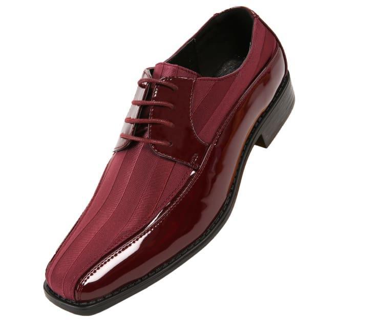 Men's Burgundy Striped Satin & Patent Leather Dress Shoes - Formal Occasions, Weddings & Office Wear