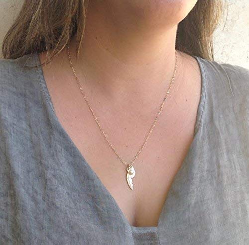 Personalized Initial Necklace with Pearl & Feather Pendant - 14K Gold Jewelry for Women - Perfect Gift for Birthday, Anniversary & Valentine's Day