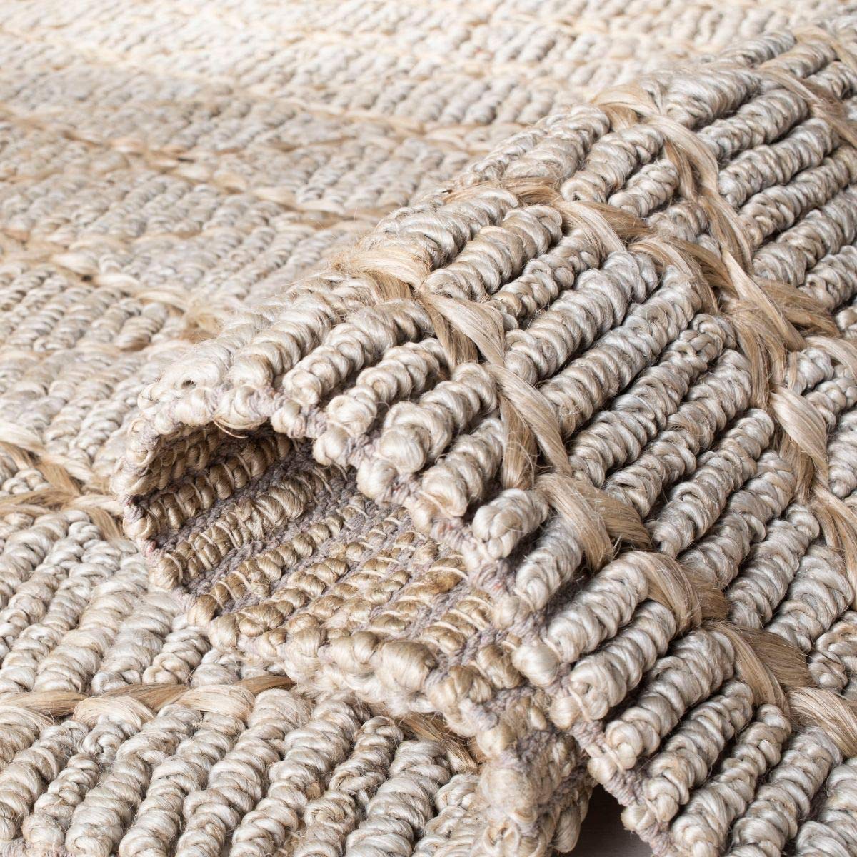 SAFAVIEH Natural Fiber Collection 6' Square Silver NF951G Handmade Boho Moroccan Trellis Jute Area Rug - Perfect for Living Room, Bedroom & Boho Chic Home Decor