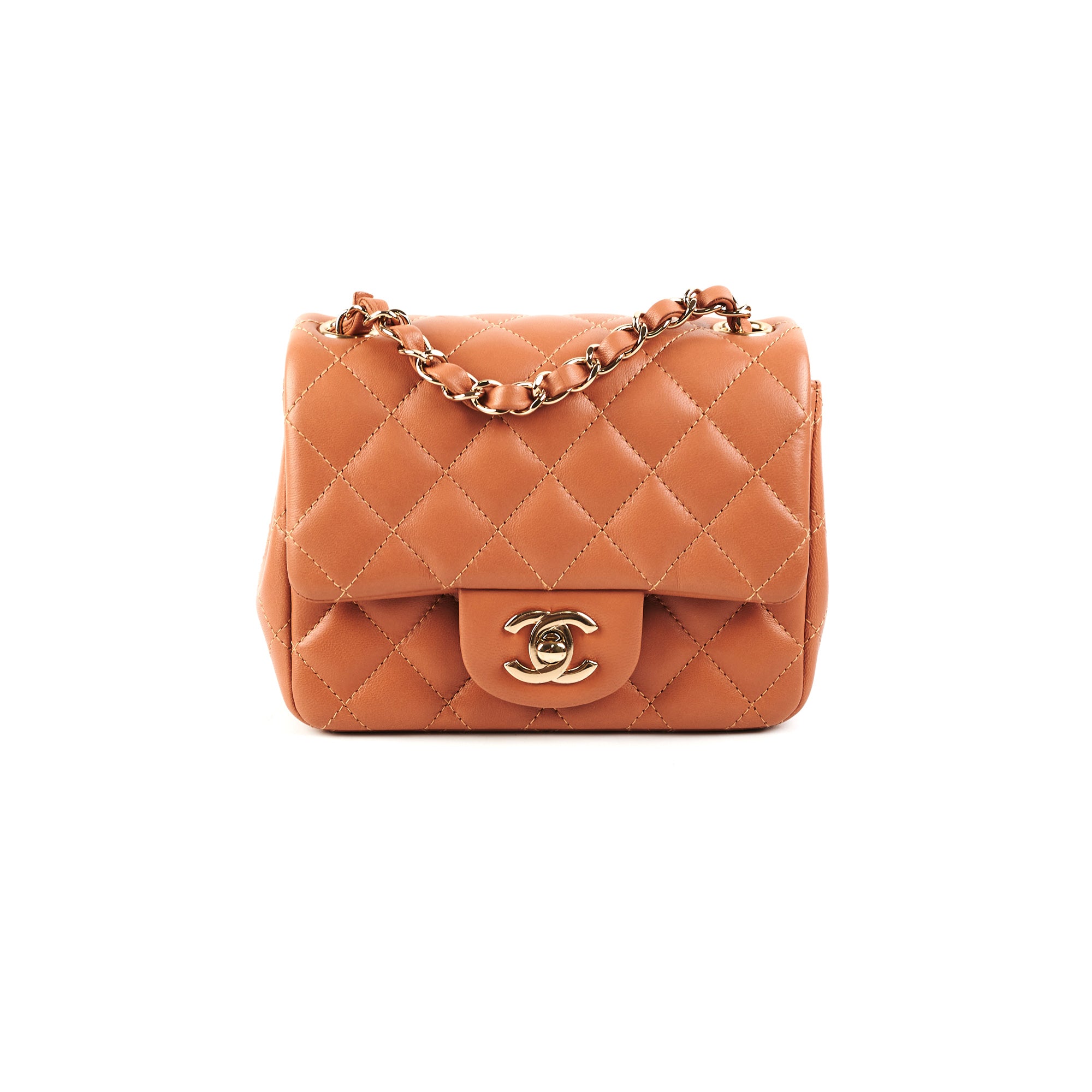 Chanel 21P Quilted Mini Square Bag in Caramel - Luxury Crossbody Purse for Women, Perfect for Date Night & Evening Events