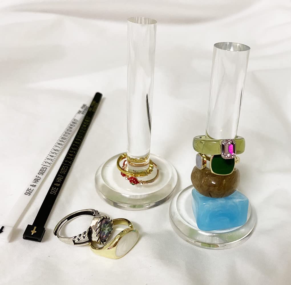 2 Pack Crystal Clear Acrylic Ring Holder Jewelry Stand - Elegant Ring Organizer for Wedding Bands, Engagement Rings & Jewelry Display - Perfect for Dresser Top, Vanity Decor, Jewelry Store Showcase & Gift Packaging