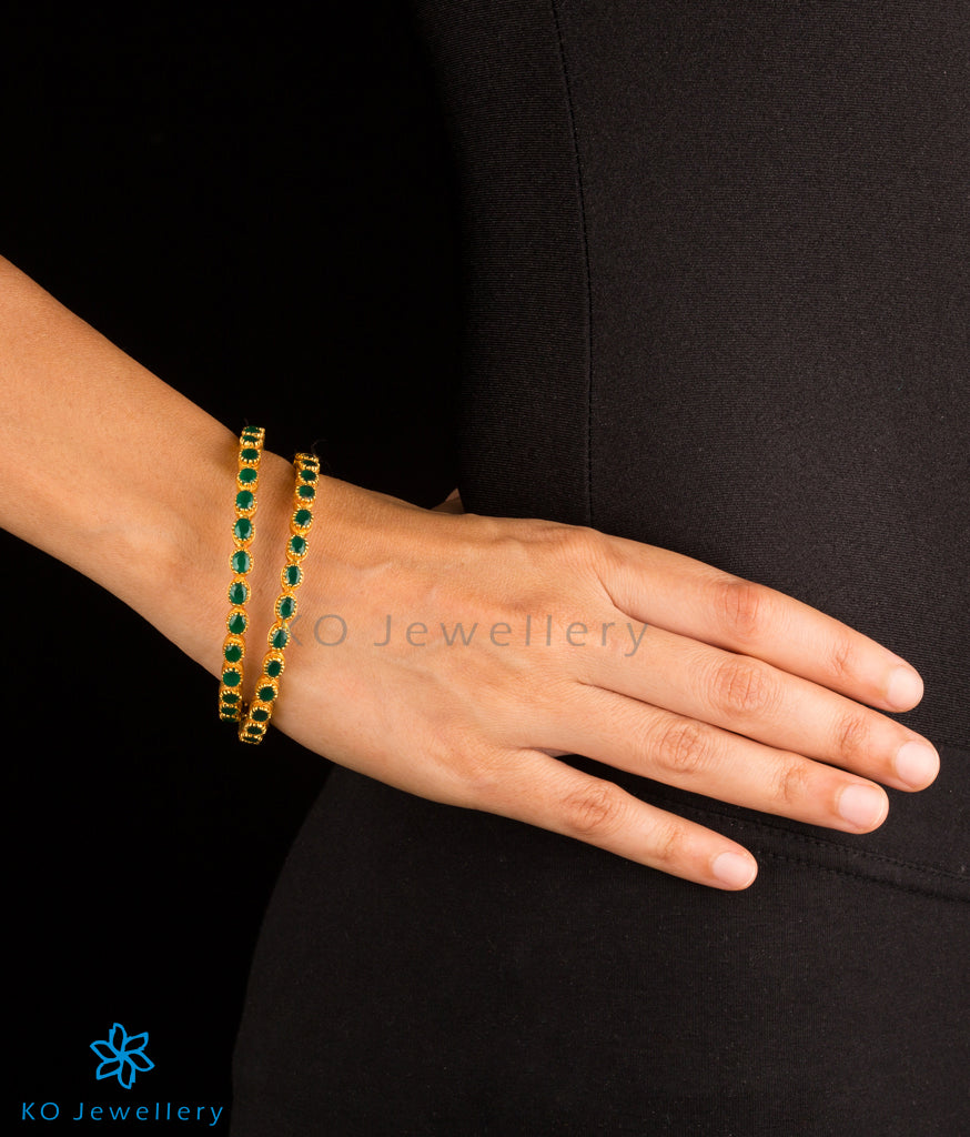 Ardra Silver Kemp Bangle - Elegant Green Bracelet (Size 2.2) | Perfect for Weddings, Parties & Everyday Wear