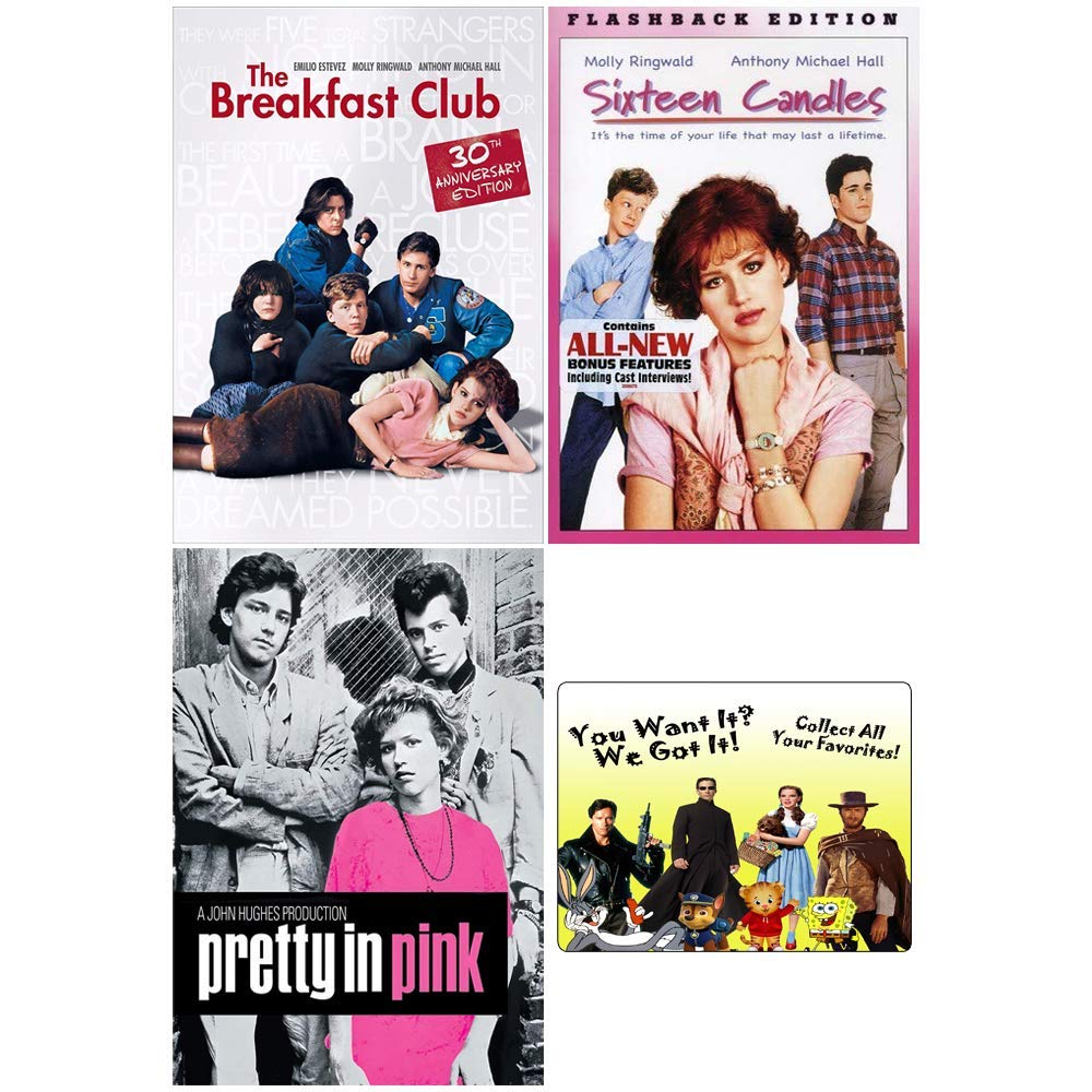 The John Hughes Classics Collection: Molly Ringwald Edition - 3 Movies (The Breakfast Club, Sixteen Candles, Pretty in Pink) with Bonus Art Card | 80s Teen Movies, Coming-of-Age Films, High School Drama | Perfect for Movie Nights, Nostalgic Viewing, and Film Collector Gifts