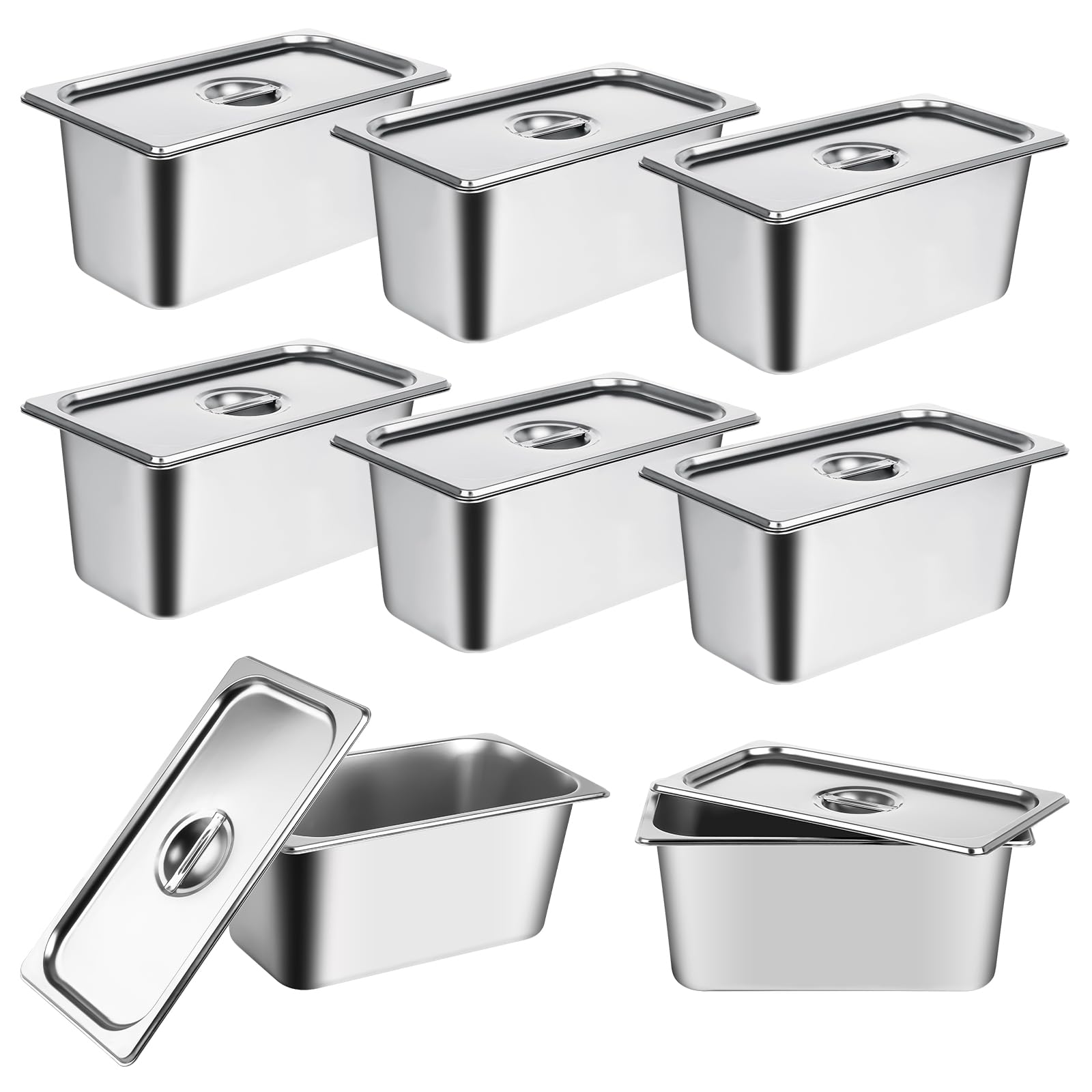 8-Pack Stainless Steel 1/3 Size Hotel Pans (6