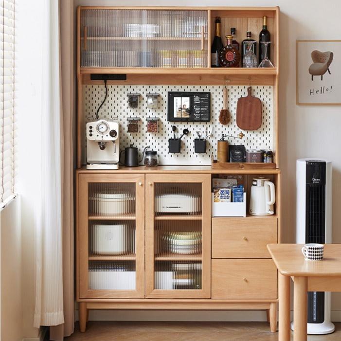 Solid Beech Wood Ultra Thin Sideboard - Modern Minimalist Buffet Cabinet for Dining Room, Living Room & Entryway Storage
