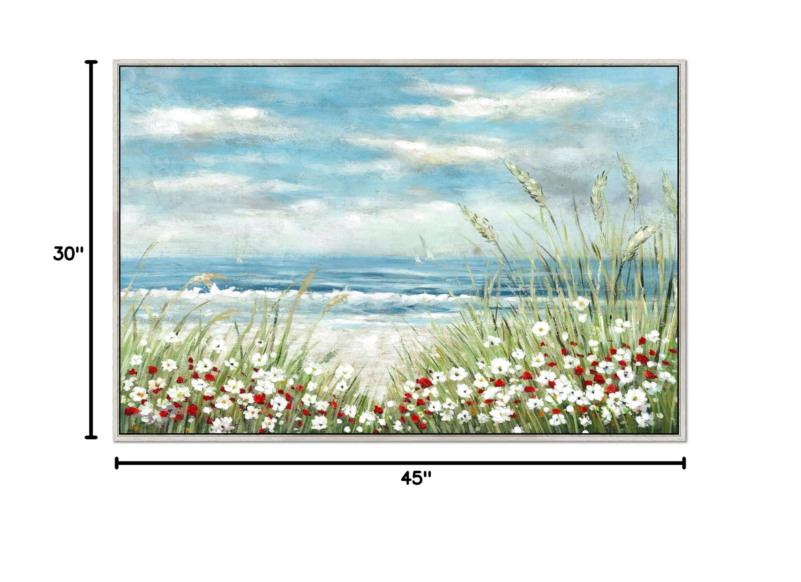 Hand Painted Coastal Wall Art - Heavy Textured Beach Painting, Seascape Framed Artwork for Living Room Decor (45”x30”x1 Panel) | Perfect for Beach House, Coastal Home & Ocean Themed Interior Design