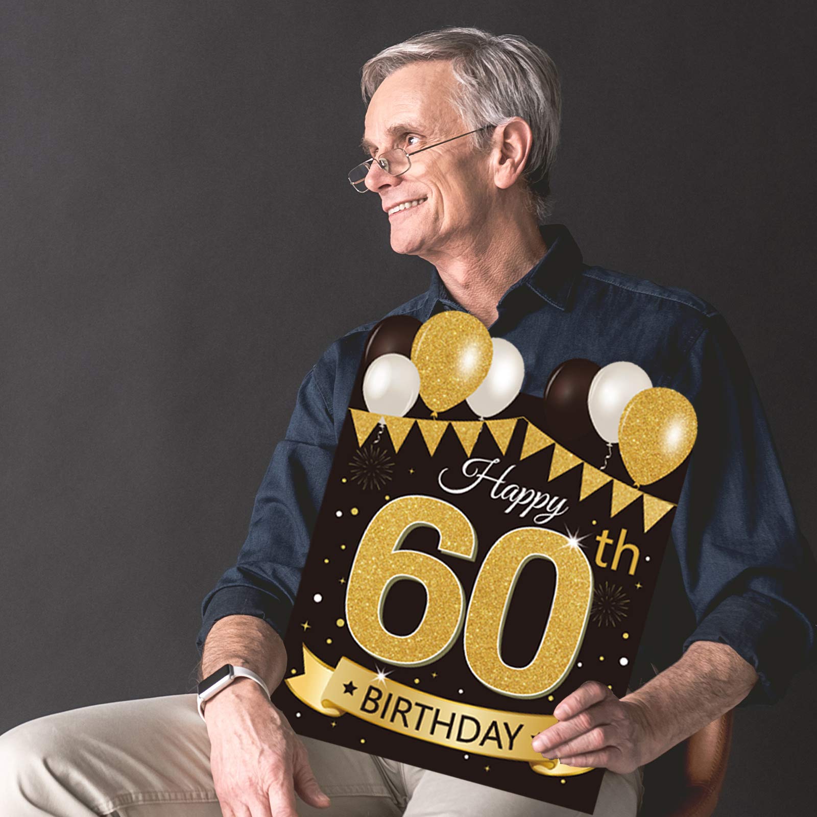 60th Birthday Yard Sign - Large Black & Gold Happy 60th Birthday Party Lawn Decor with Stakes | Outdoor Anniversary Celebration, Backyard Decorations, Milestone Birthday Party Supplies