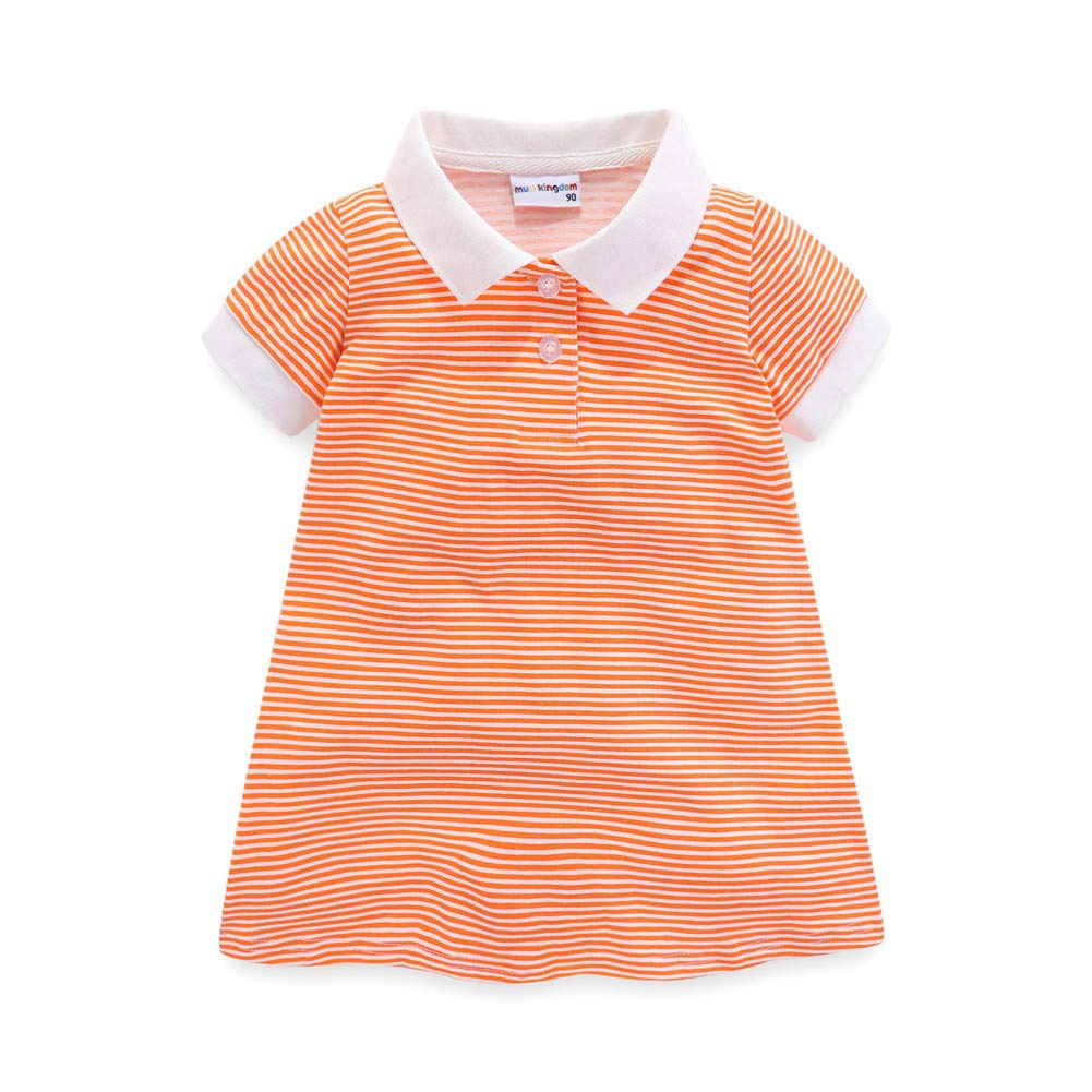 **Mud Kingdom Girls' Polo Dress with Turn-Down Collar - Short Sleeve Striped Cotton Casual Outfit for Playdates & School**