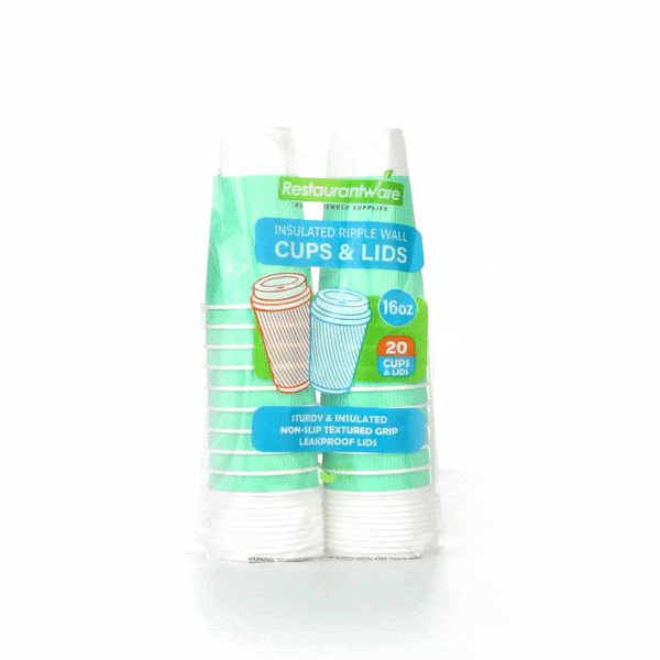 16 oz Eco-Friendly Light Green Ripple Wall Paper Coffee Cups with White Lids - 3.5