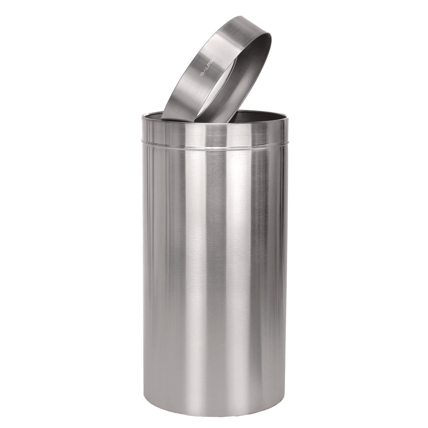 Alpine Industries 27 Gallon Stainless Steel Commercial Trash Can with Lid - Heavy Duty Brushed Metal Indoor Garbage Bin for Kitchen, Office & Restaurant Use