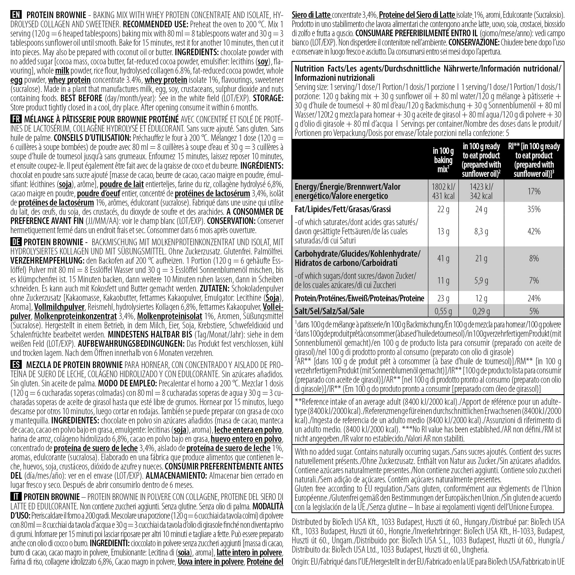 BioTechUSA Protein Brownie 600g - High Protein Chocolate Snack for Fitness & Weight Loss | Perfect Post-Workout Recovery & Healthy Dessert Option