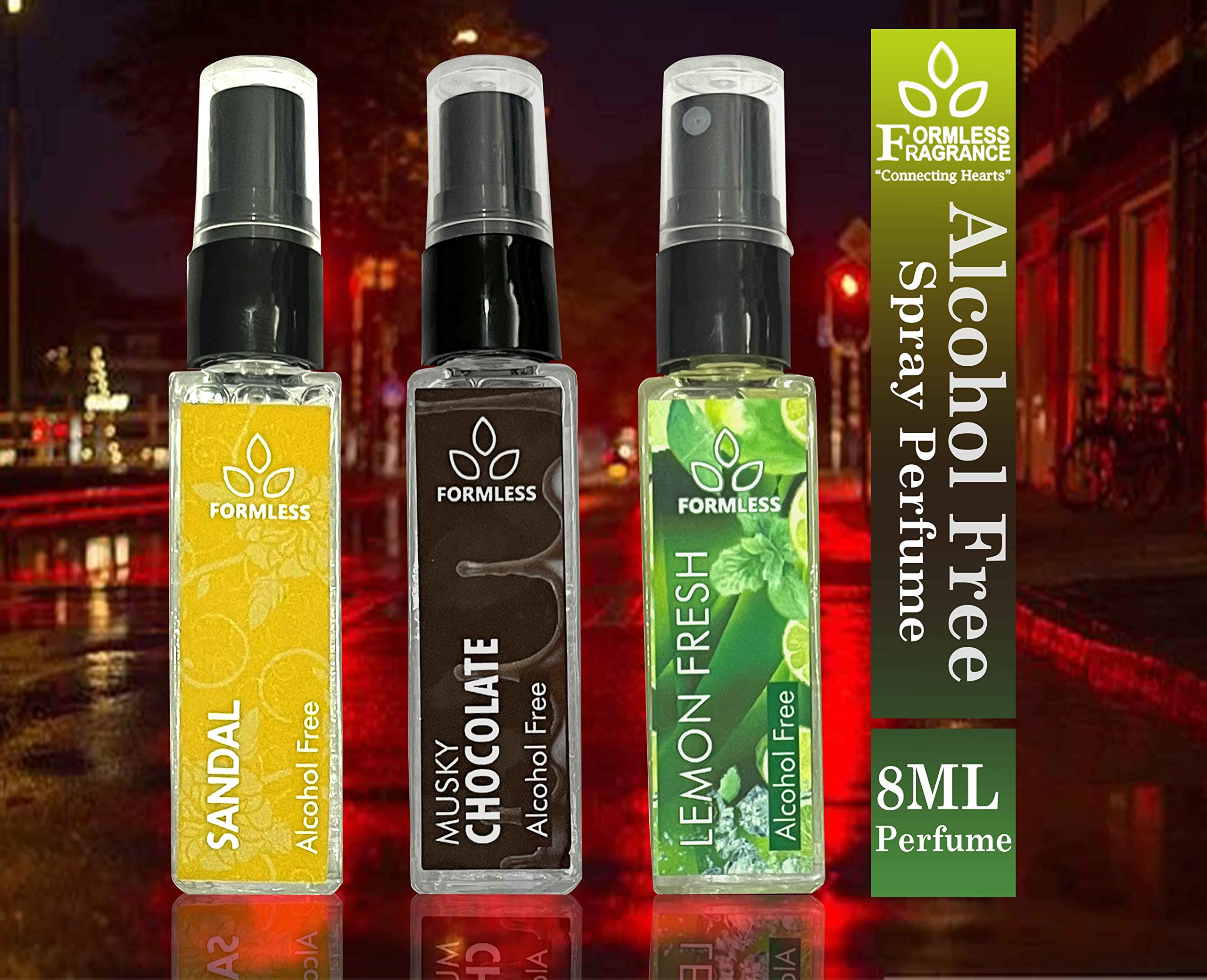 Formless Sandal & Chocolate & Lemon Alcohol-Free Spray Perfume Set - 3 x 8ml Fragrance Collection for Women | Long-Lasting Scent for Daily Wear, Office & Special Occasions