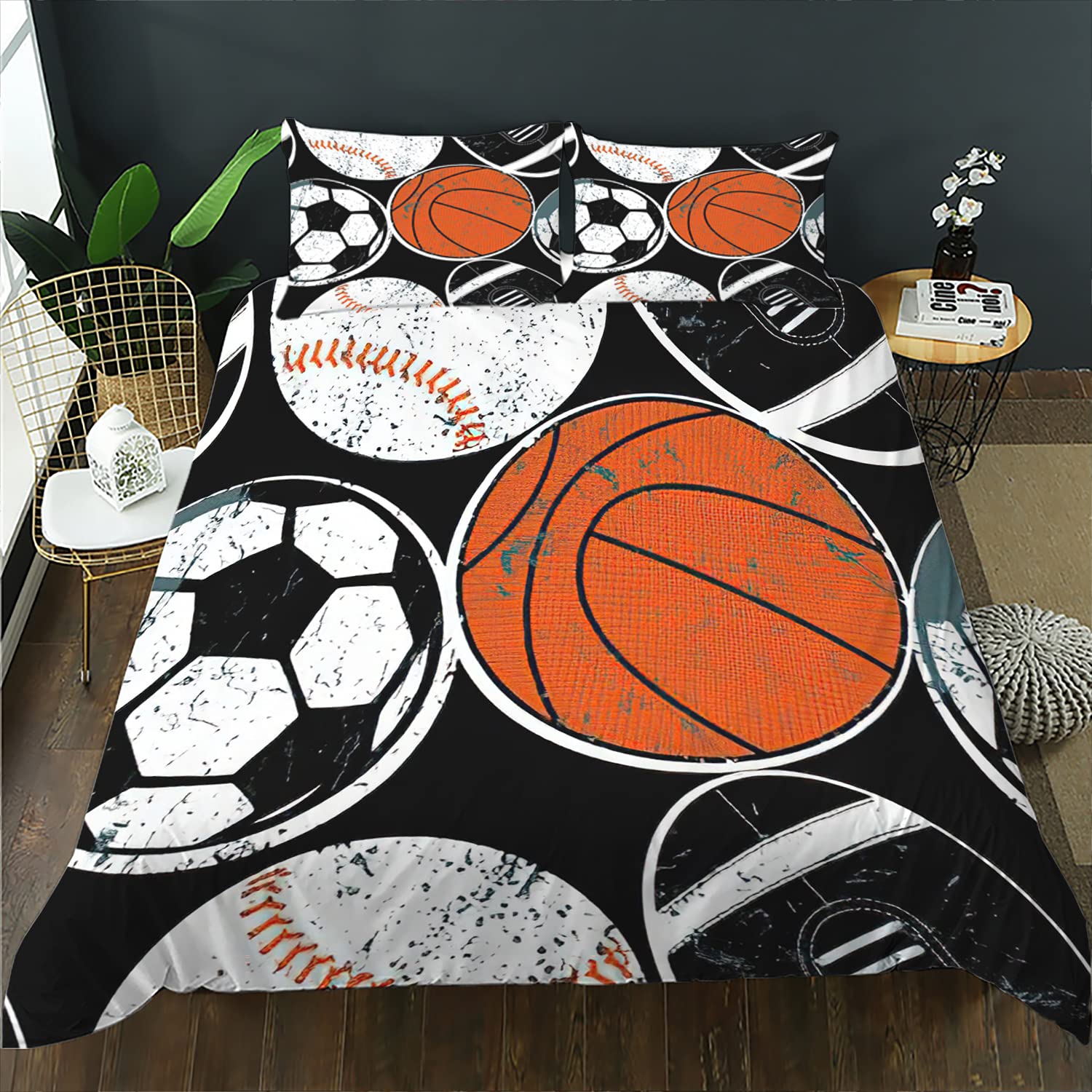 Football Bedding Set for Teen Boys - Sport Duvet Cover with Basketball Theme - Twin Size Comforter Cover Set (1 Quilt Cover + 2 Pillowcases) - Perfect for Sports-Themed Bedrooms, Teen Boy's Room Decor, and Gift Ideas
