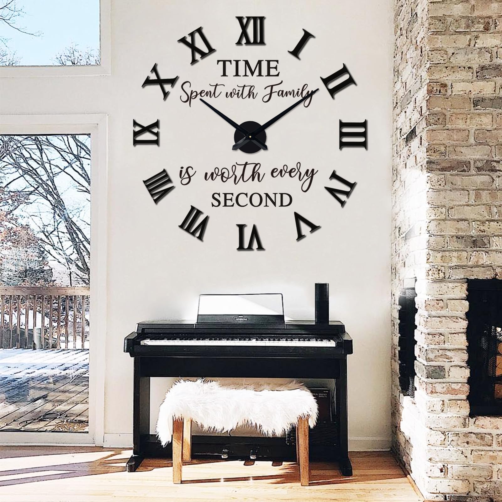 VREAONE Large 3D DIY Wall Clock with Giant Roman Numerals - Frameless Mirror Design for Home Decor - Perfect for Living Room, Bedroom & Office Wall Decor (Black) | Modern Home Décor & Stylish Wall Accent