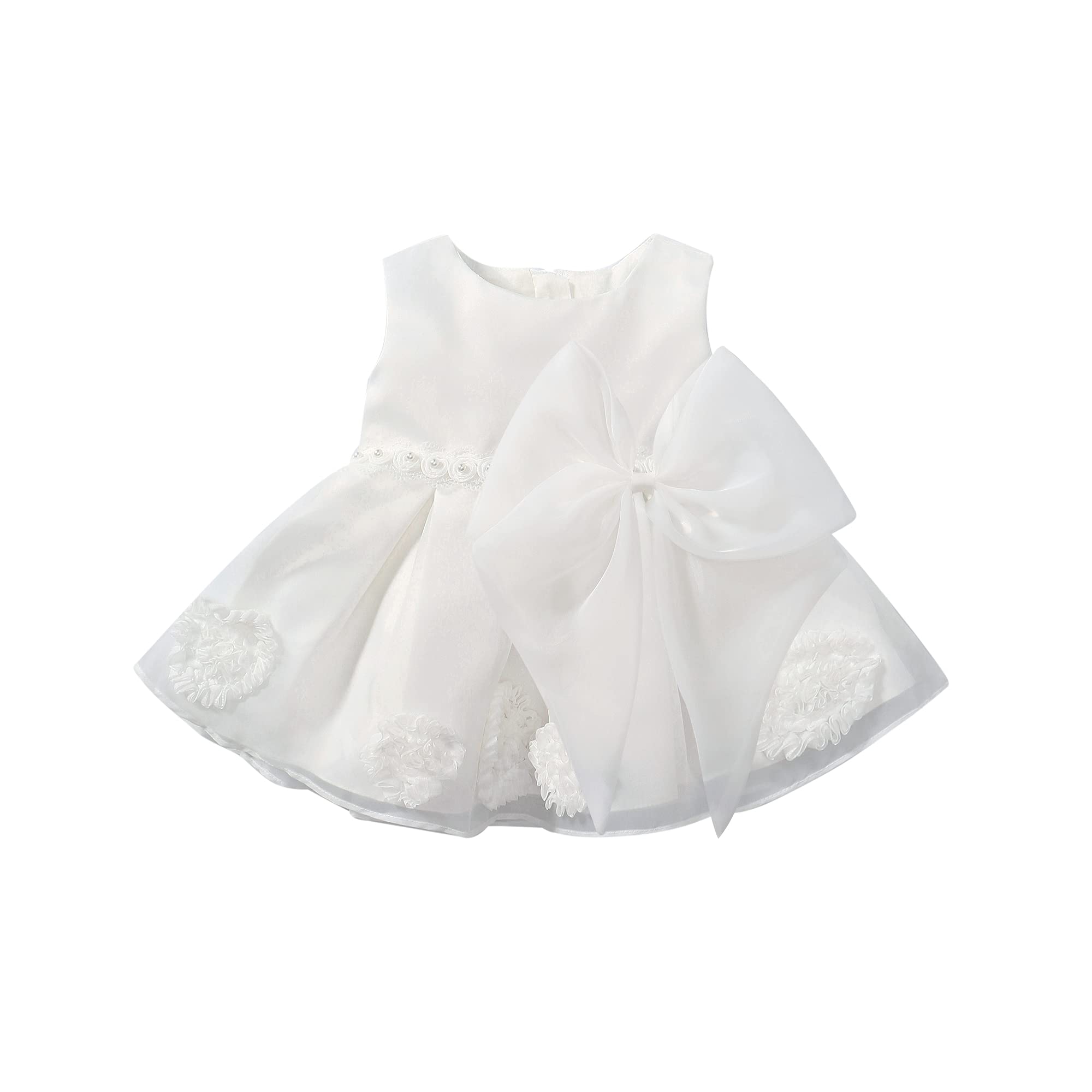 Baby Girls White Bow Dress - Infant Princess Party Dress for Weddings, Baptism & Church - Perfect for Special Occasions & Photo Shoots