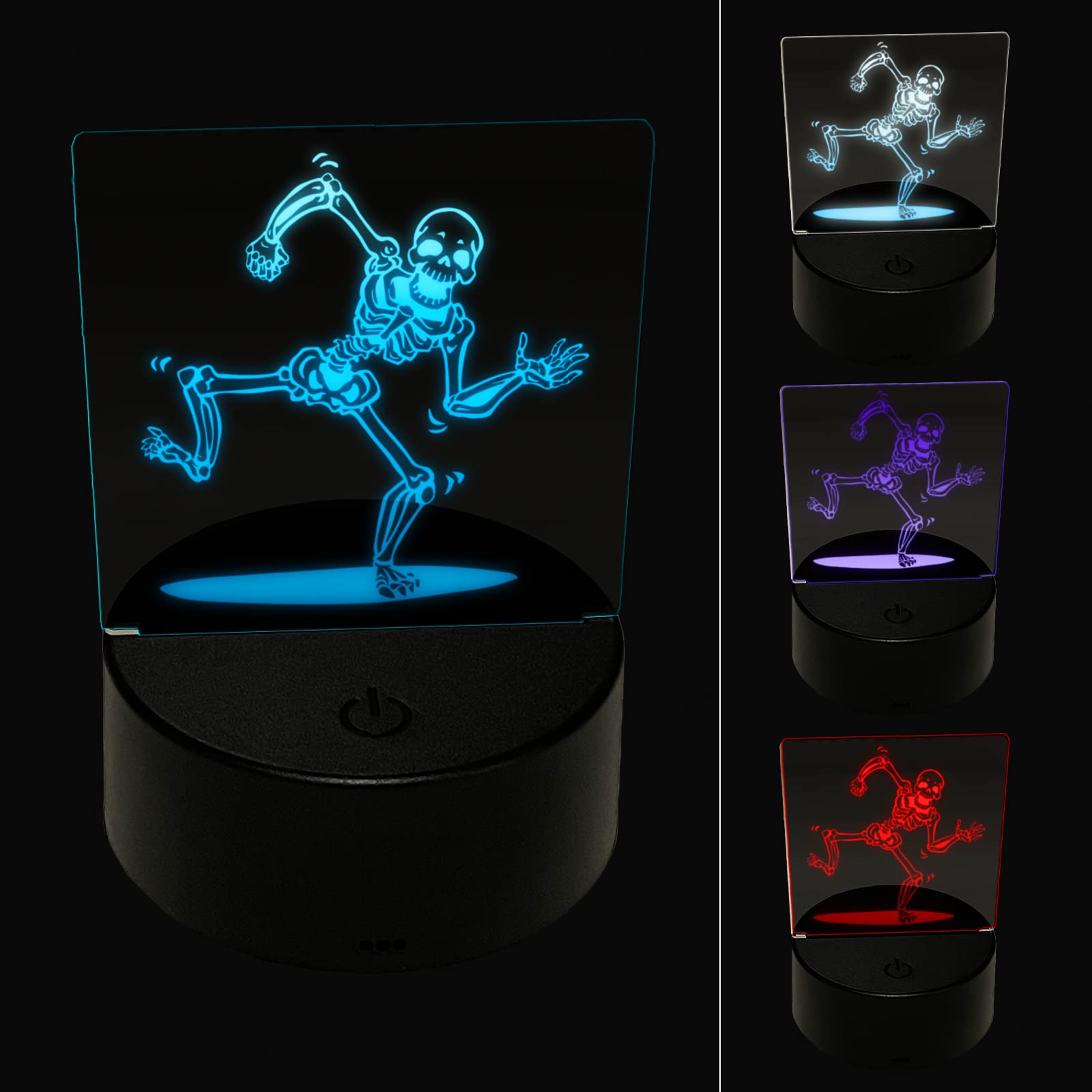 Sniggle Sloth Happy Spooky Dancing Skeleton Bones 3D Illusion LED Night Light - Cute Desk Lamp for Kids Room, Halloween Decor & Bedside Nightstand Lighting - Perfect for Nursery, Dorm & Party Decorations
