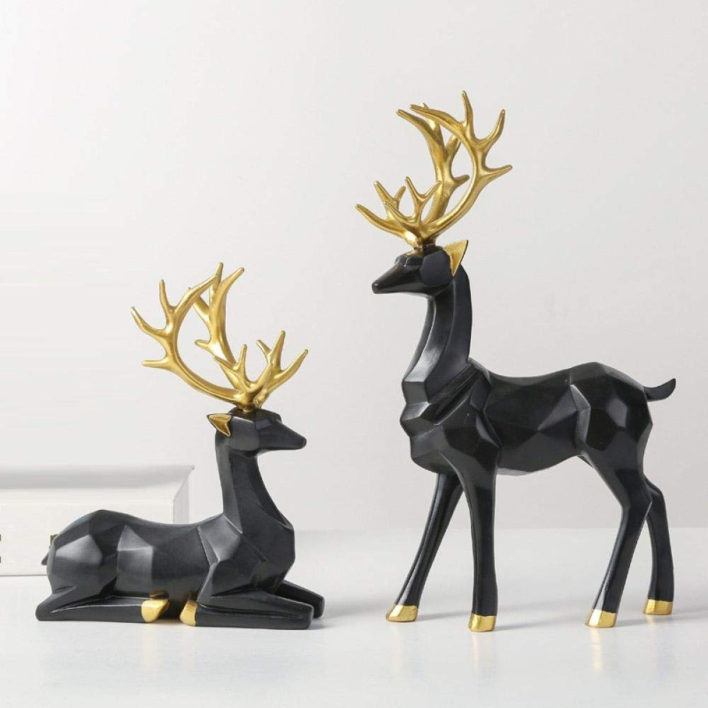 European Style Resin Deer Sculpture - Elegant Black Home Decor Statue for Living Room, Office Desk, or Gift | Modern Figurine for Interior Design & Wedding Centerpiece