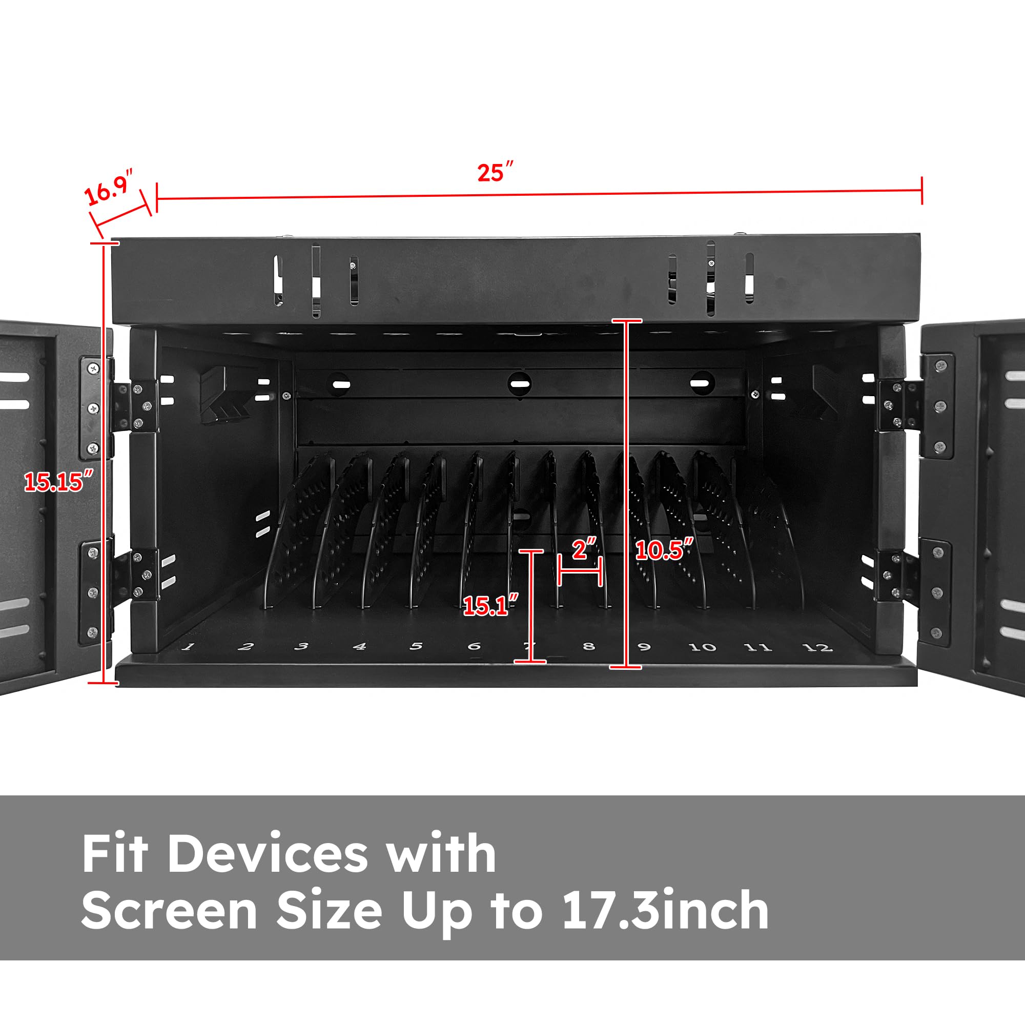12-Port Mobile Charging Station for iPads, Tablets & Laptops - Lockable Desktop Charging Cart with Storage for Classroom, Office or Home Use | Fits Devices Up to 17.3