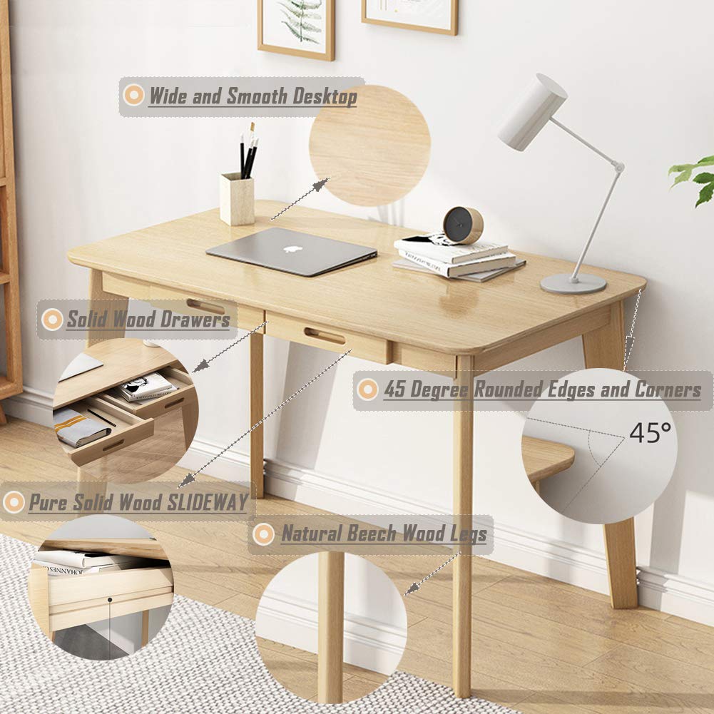 IOTXY Solid Wood Writing Desk - Home Office Desk with Drawer, Study Table for Laptop & Computer Work - Perfect for Remote Work, Online Classes & Small Spaces