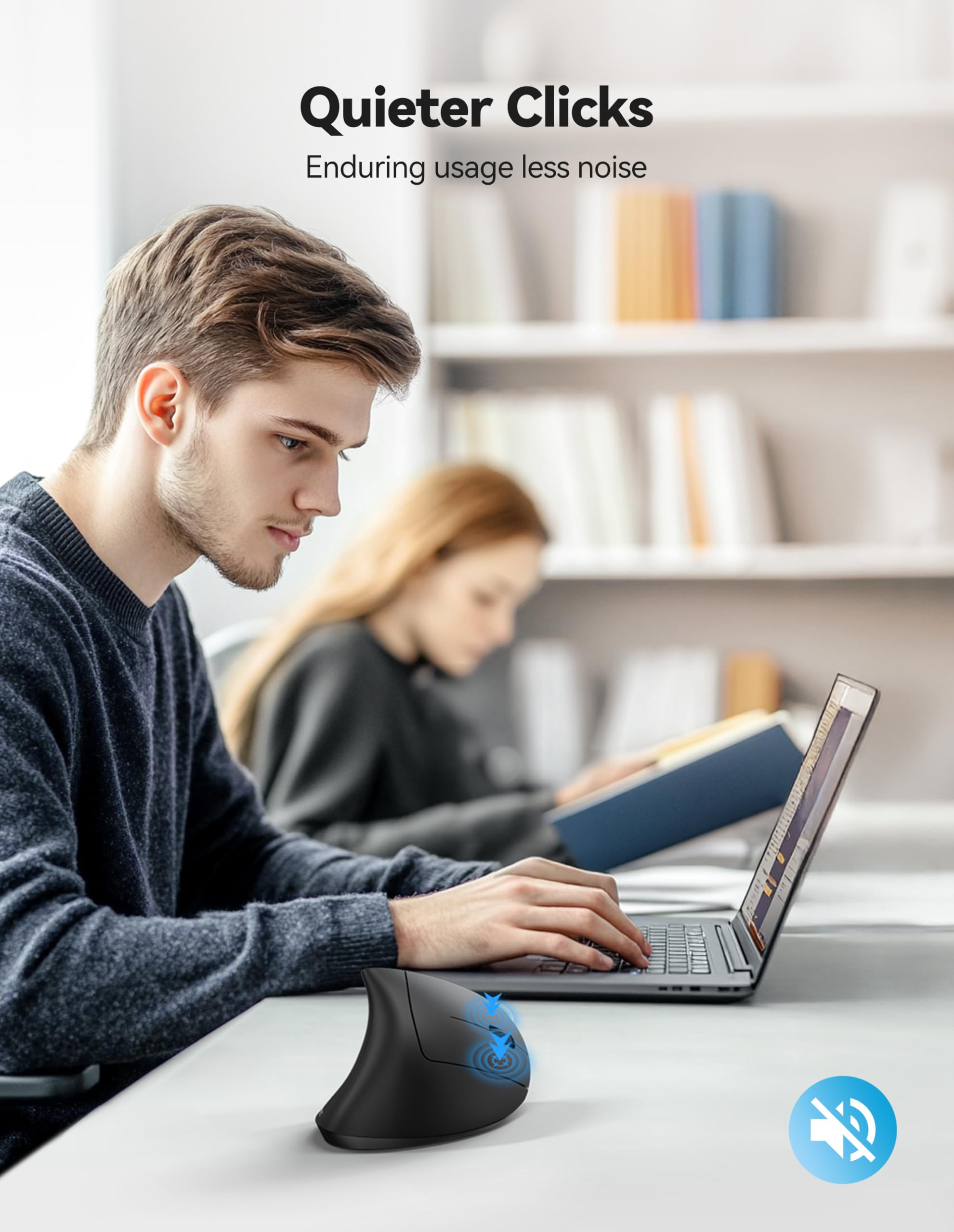 TECKNET Ergonomic Wireless Mouse - Rechargeable Bluetooth Vertical Mouse with 4800 DPI, Silent Click, 3-Device Connectivity for Carpal Tunnel Relief | Perfect for Office, Home & Travel Use with Laptop, PC, MacBook & iPad (Black)