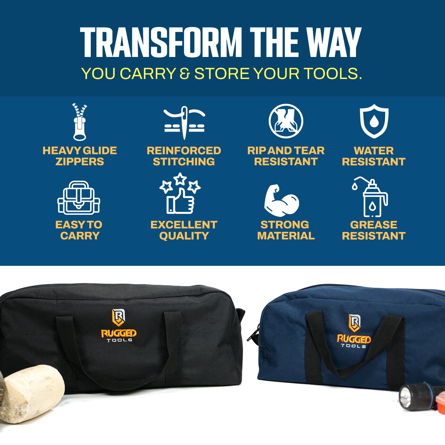 Rugged Tool Bag Combo - Small & Medium Organizer for Electricians, Plumbers, HVAC - Durable Worksite Storage