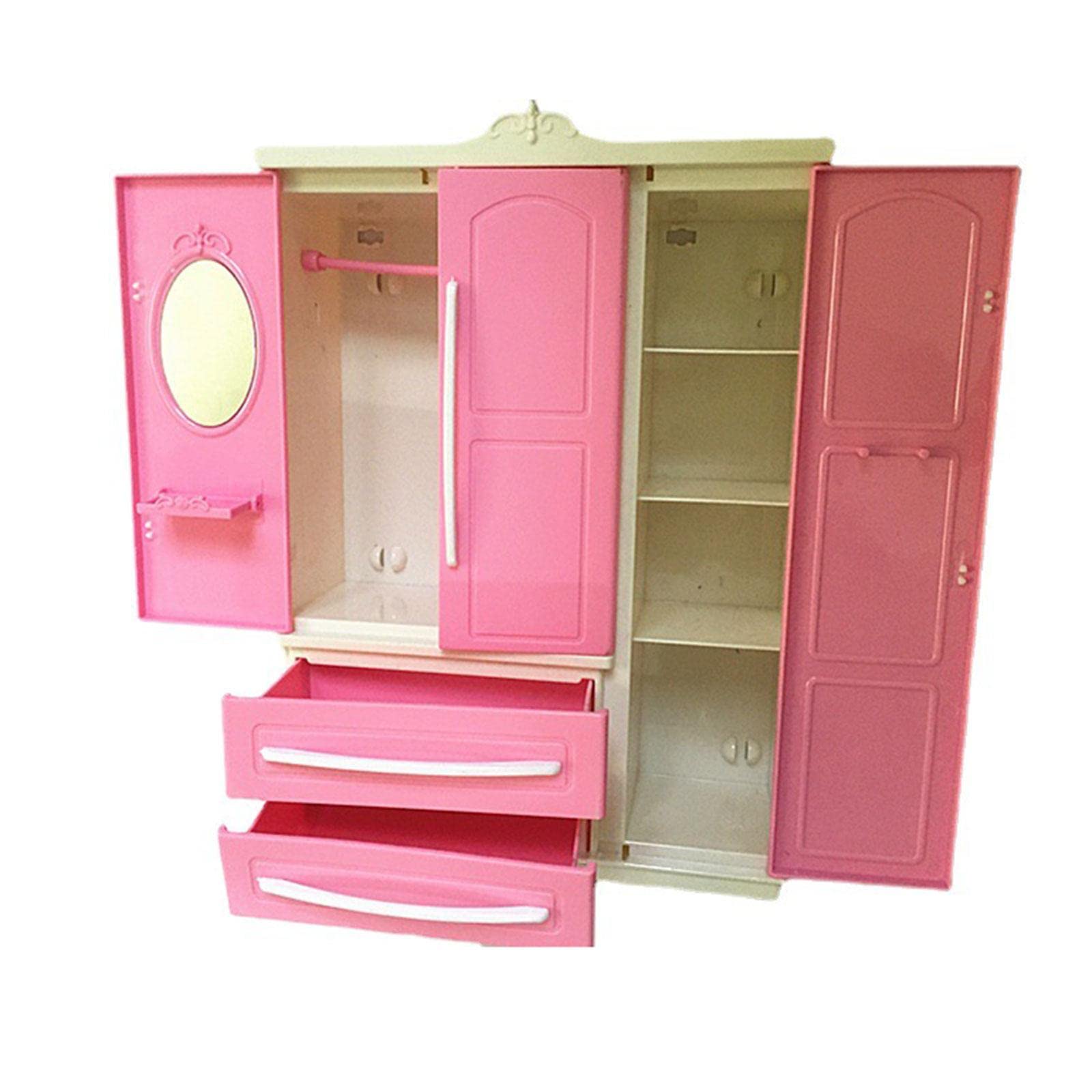 Imitation Doll Closet Wardrobe with Openable Drawer - Miniature Dollhouse Furniture for American Girl & Barbie Dolls - Perfect for Kids' Playroom, Bedroom Decor & Collectors Display