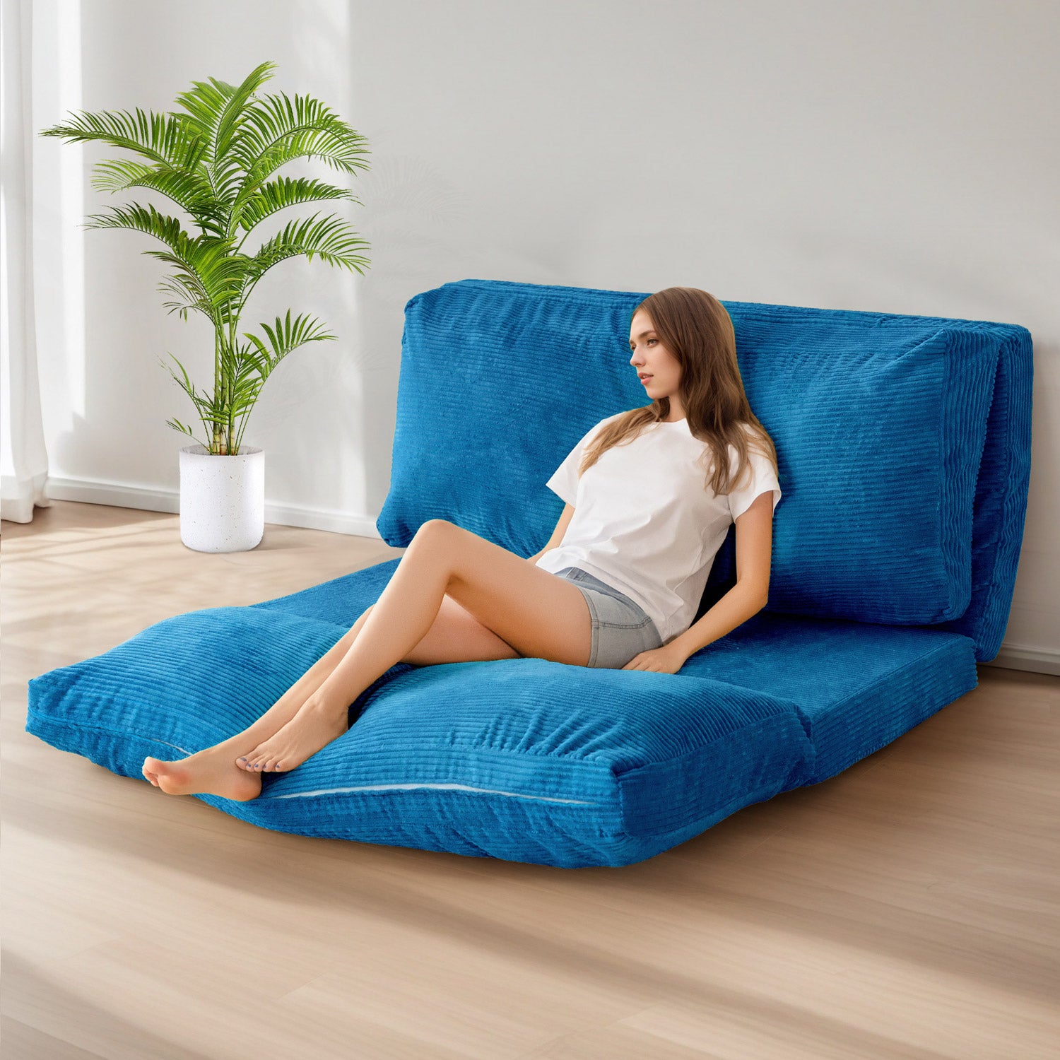 MAXYOYO Foldable Corduroy Bean Bag Sofa Bed with Washable Cover - Perfect for Living Room Lounging, Dorm Room Comfort & Kids Play Area