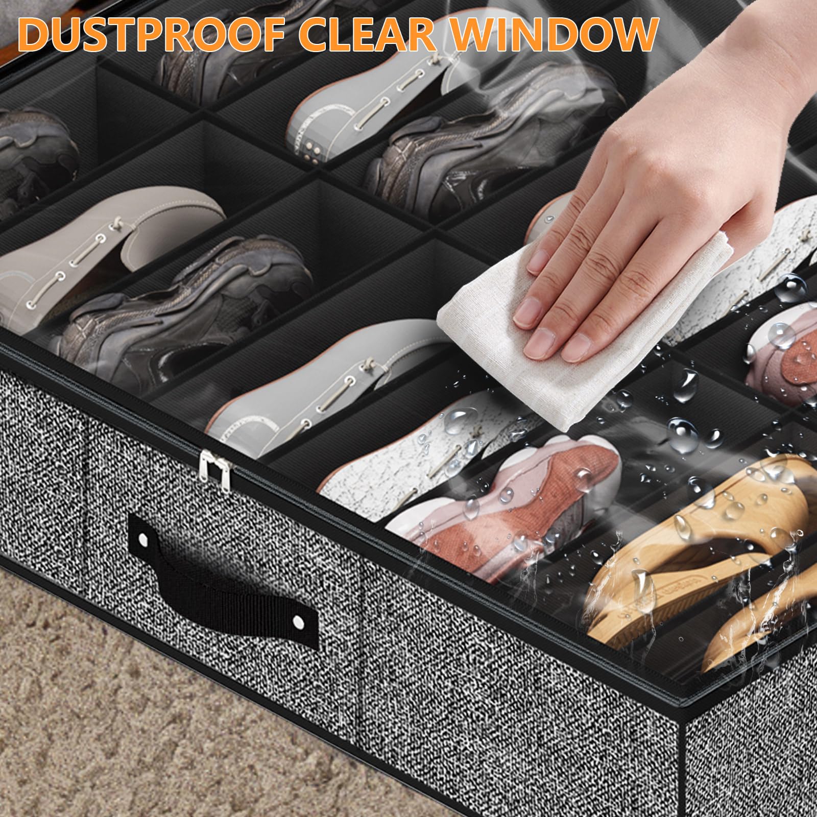32 Pairs Under Bed Shoe Organizer - Extra Large Shoe Storage Boxes & Bins for Closet, Bedroom - Black Set of 2 - Perfect for Sneakers, Boots & Sandals Organization