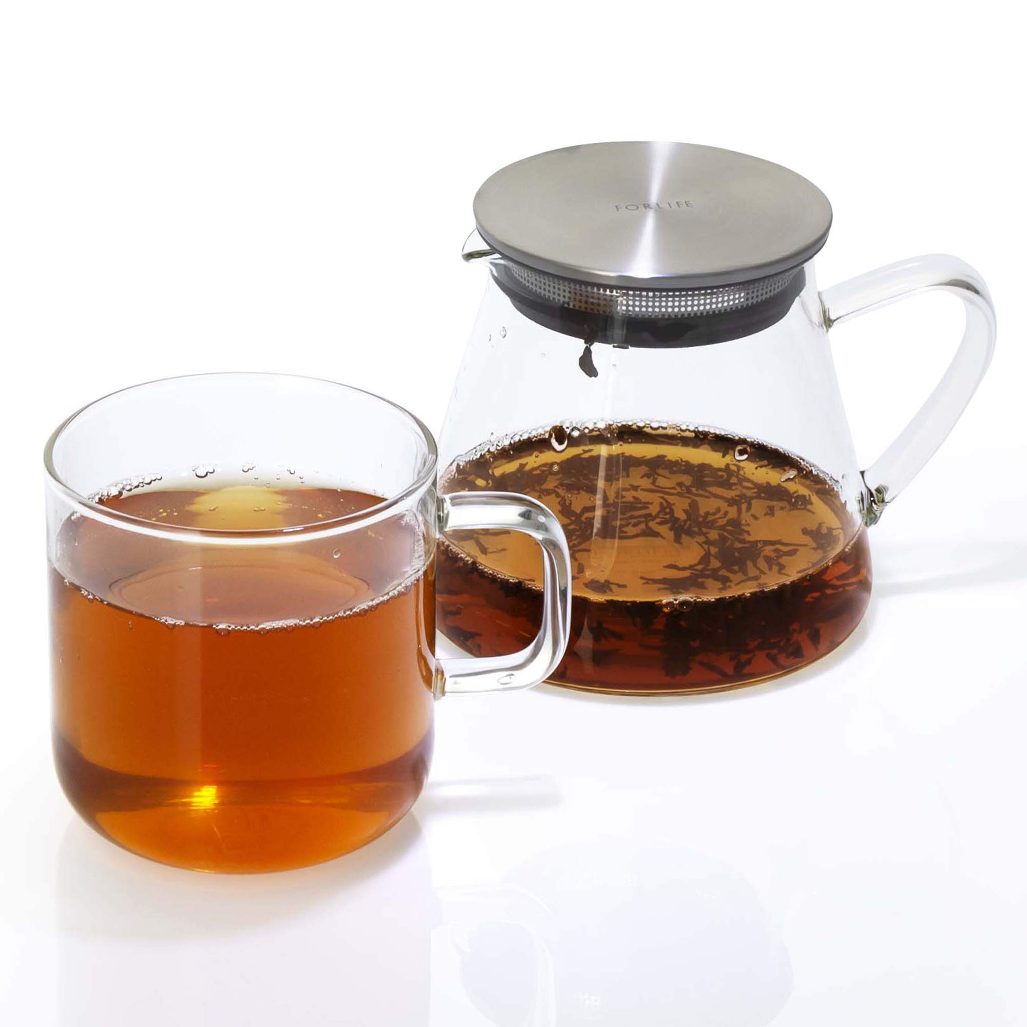 Four Life 841 Heat Resistant Glass Teapot - 18.9 fl oz (532 ml) Capacity for 3 Cups with Lid & Tea Strainer | Microwave & Dishwasher Safe, One-Handed Pouring | Perfect for Loose Leaf Tea Brewing, Iced Tea Making & Office/Home Use