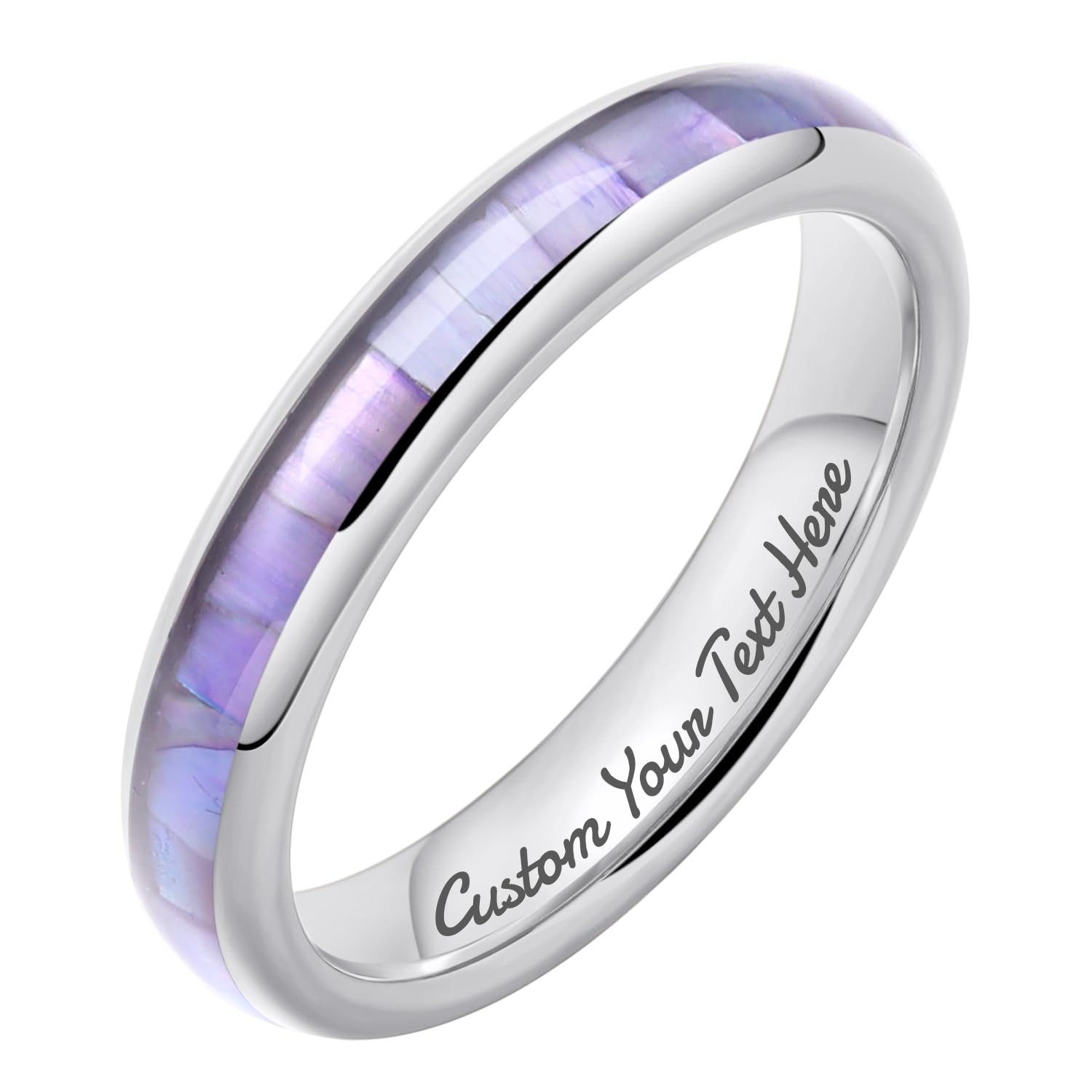 THREE KEYS JEWELRY 4mm Purple Shell Inlaid Tungsten Wedding Band for Women - Durable Engagement Ring for Brides, Anniversary Gift & Everyday Wear