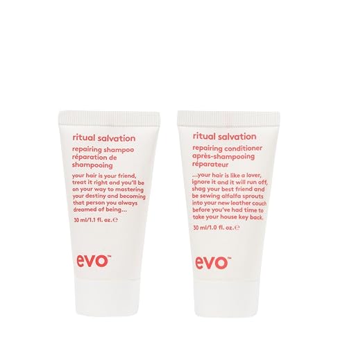 EVO Ritual Salvation Repairing Shampoo & Conditioner Travel Set (2x30ml/1.01oz) - Damage Repair, Color Protection & Gentle Cleansing for Damaged, Brittle & Color-Treated Hair - Perfect for Travel, Gym & On-The-Go Hair Care