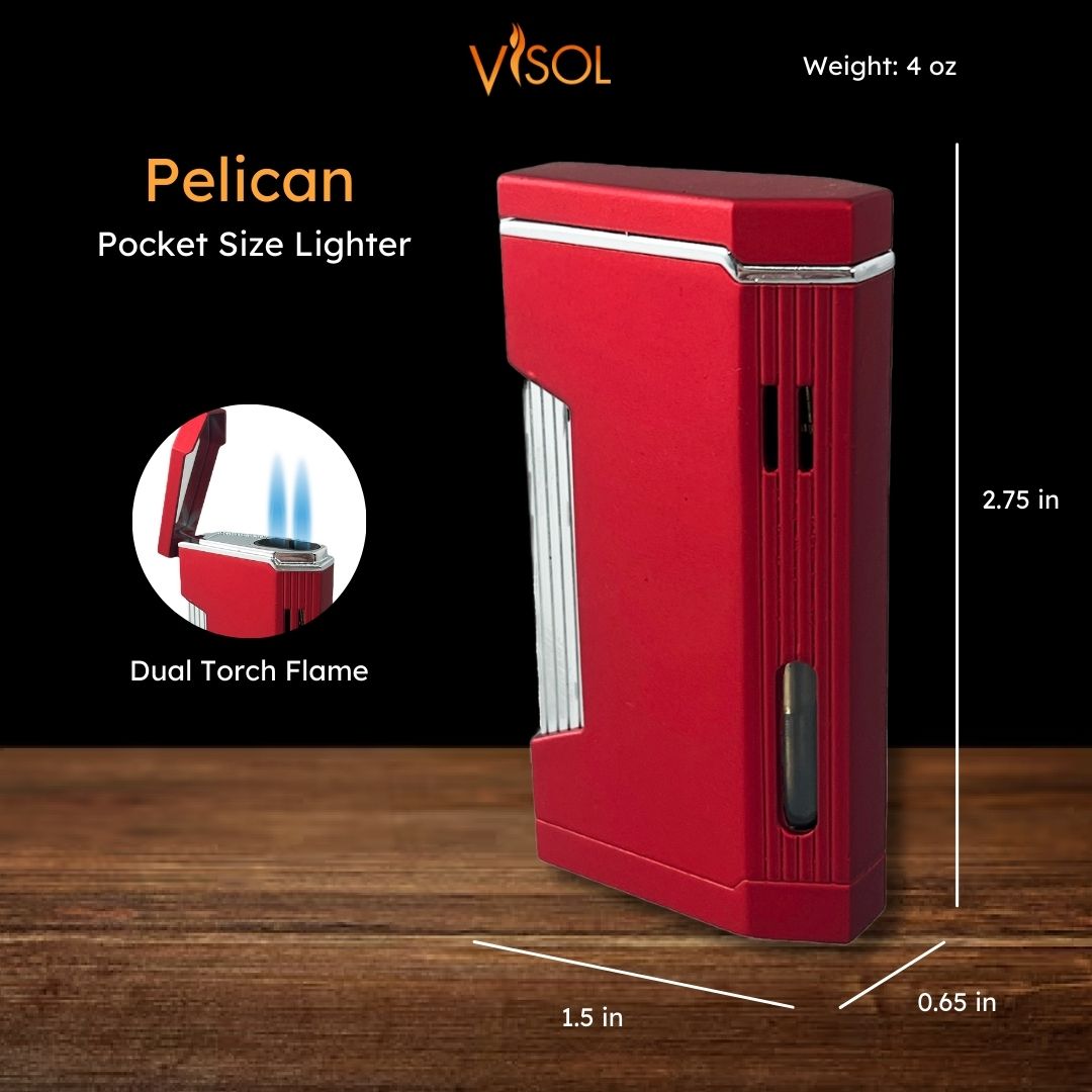 Visol Pelican Dual Torch Flame Lighter - Windproof Butane Lighter for Cigars, Camping & Outdoor Use (Red)
