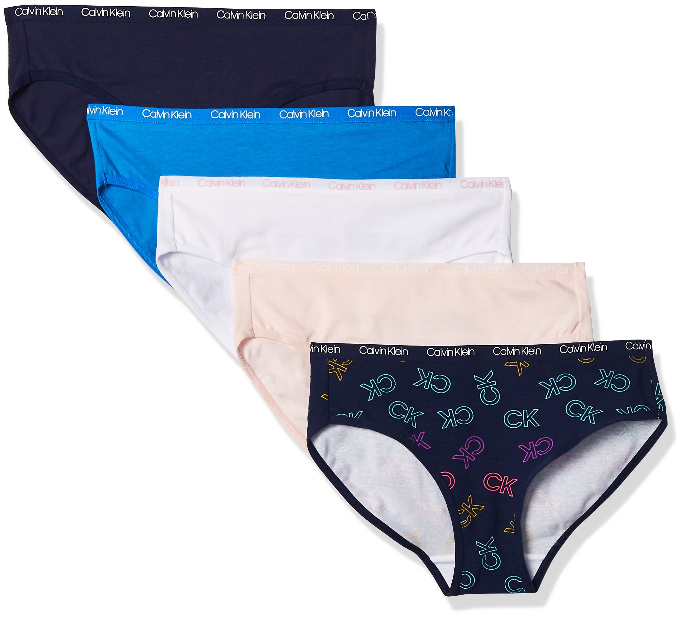 Calvin Klein Girls' Cotton Bikini Underwear 5-Pack - Soft & Breathable Panties for Kids, Perfect for School, Sports & Everyday Comfort