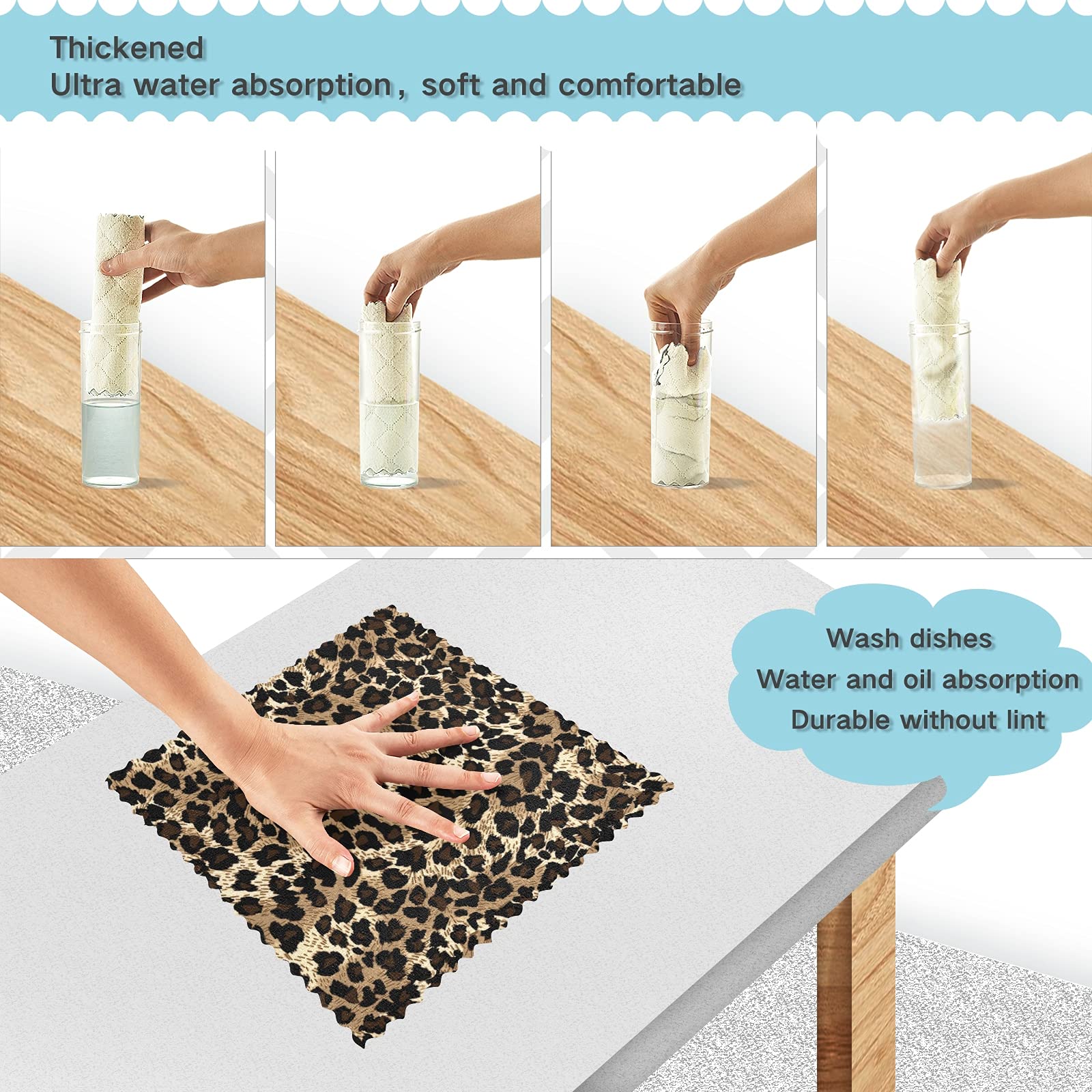 ALAZA Leopard Print Kitchen Towels - Super Soft & Absorbent, Set of 6 for Dish Drying & Cleaning