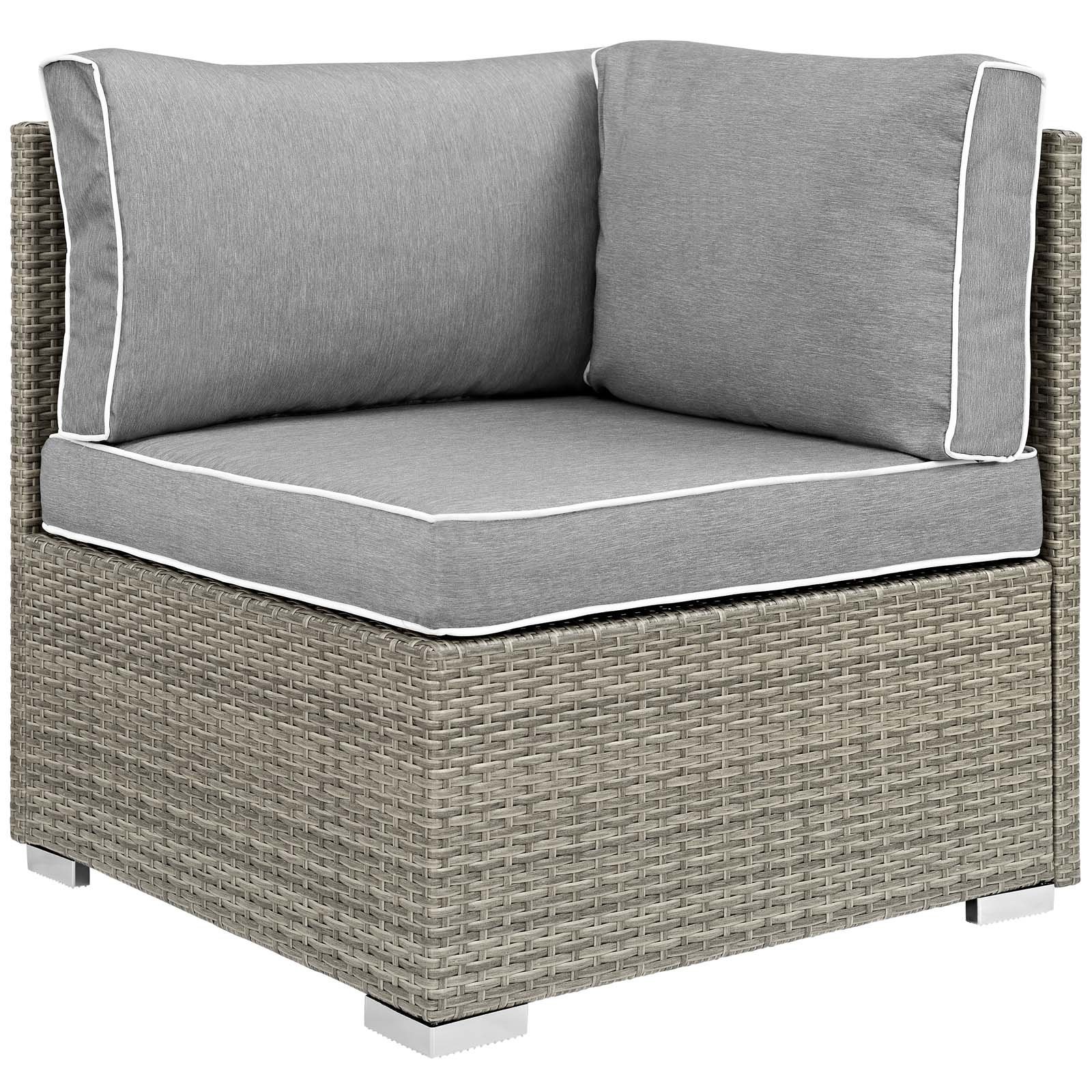 Modway Repose Wicker Rattan Outdoor Patio Corner Sectional Sofa Set with Cushions - Light Gray - Perfect for Backyard, Garden & Poolside Relaxation