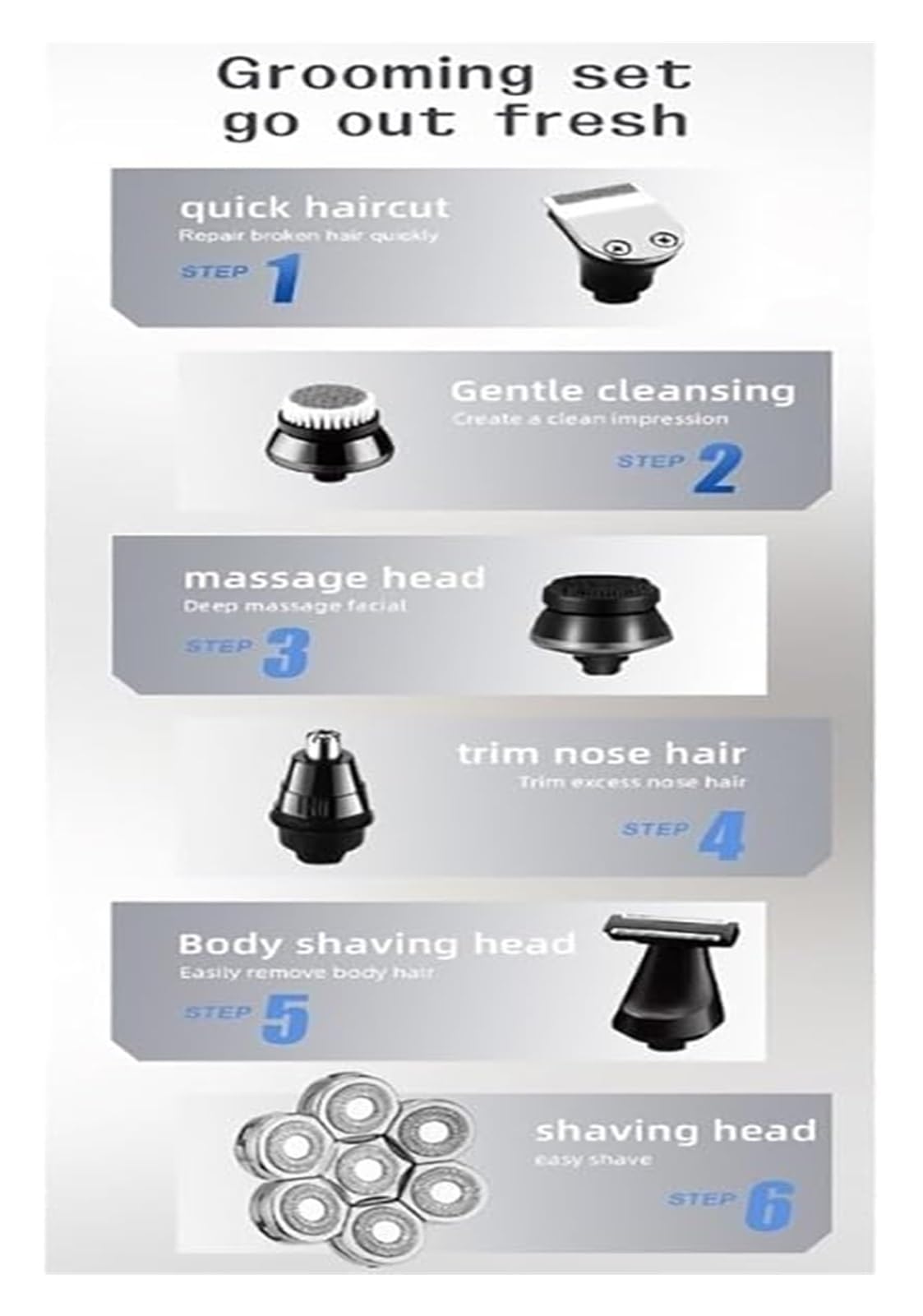 6-in-1 Rechargeable Electric Razor for Men - Wet/Dry Shaver with LED Display, Hair Trimmer & Beard Clipper for Bald Head & Facial Grooming - Perfect for Travel, Gym & Daily Shaving Routine