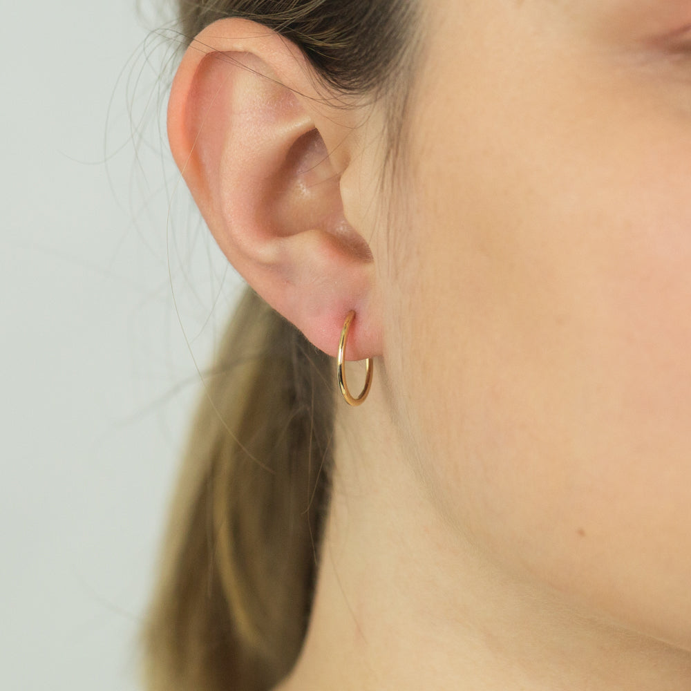 9ct Yellow Gold 16mm Plain Sleeper Earrings for Women - Hypoallergenic Cartilage Hoop Earrings for Everyday Wear & Gifting
