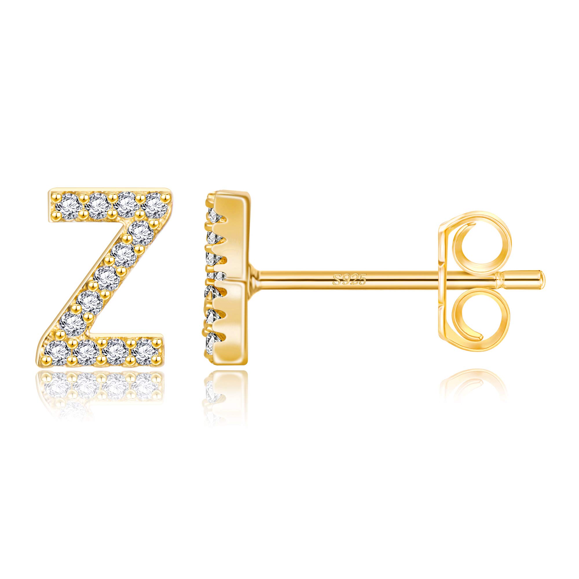 MONOOC Initial Stud Earrings for Women & Girls - Hypoallergenic S925 Sterling Silver Cubic Zirconia Letter Earrings | Birthday Gifts, Everyday Wear, Party Jewelry for Kids & Teens