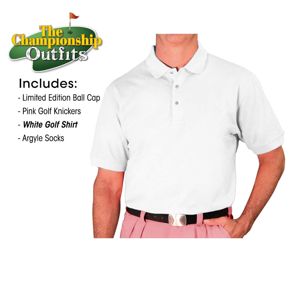 **Men's Stylish Pink Microfiber Golf Outfit – Limited Edition Ball Cap, Over-The-Calf Argyle Socks & White Golf Shirt – Perfect for Golfing, Casual Wear & Outdoor Activities**