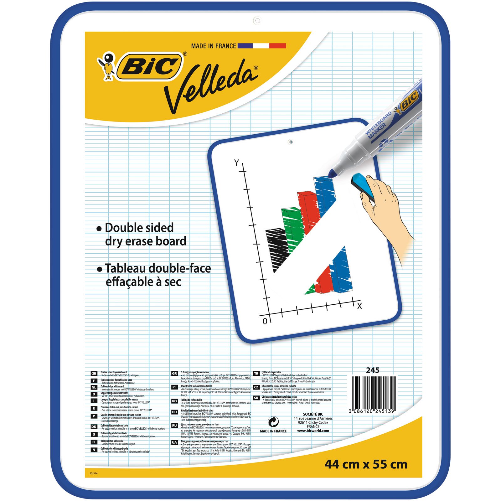 BIC Velleda Dry Erase Whiteboard 44 x 55cm (17.3 x 21.7 Inches) Double-Sided Magnetic White Board for Office, Classroom & Home Use - Reusable & Easy to Clean