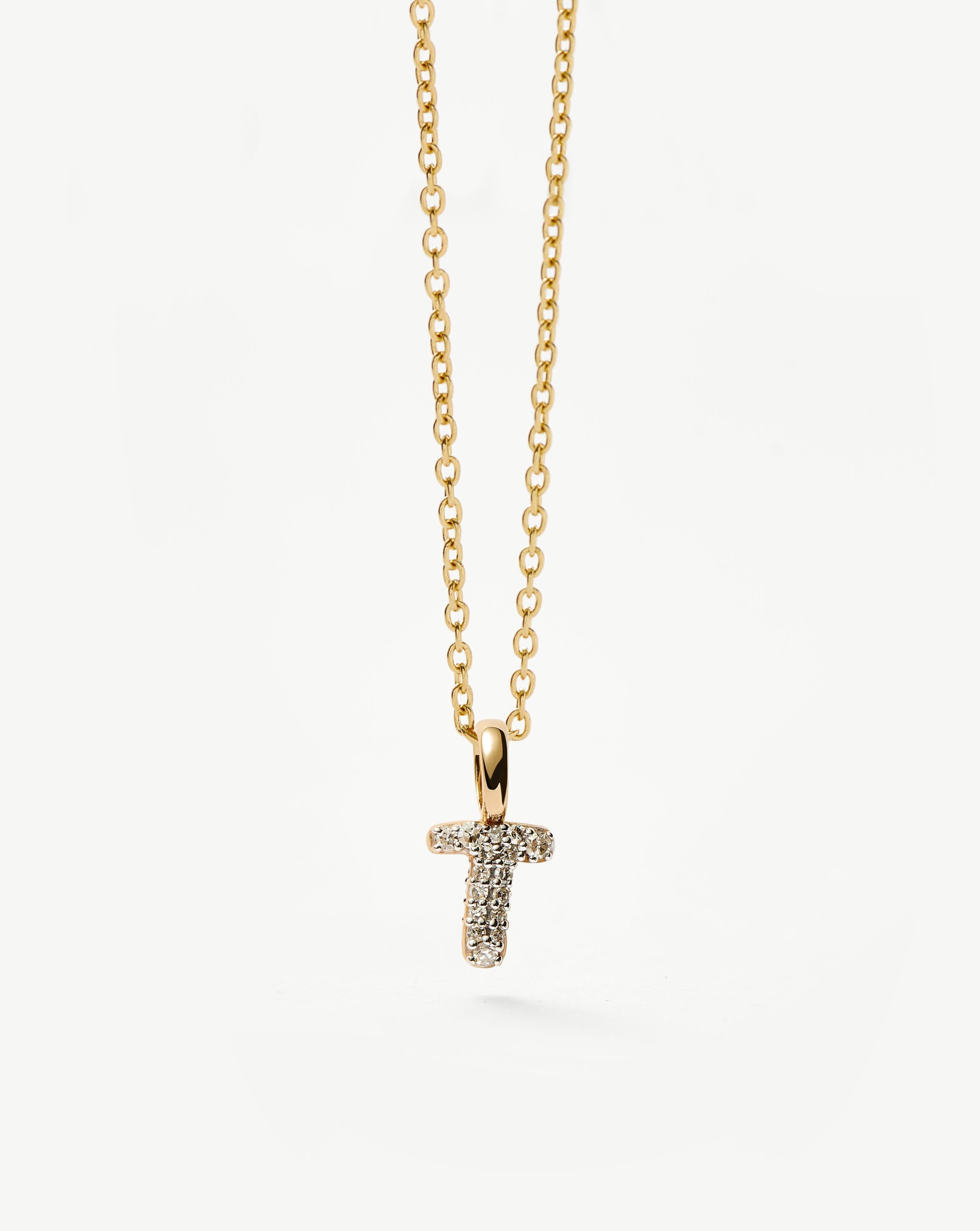 14K Solid Gold Plated Diamond Initial Mini Pendant Necklace - Personalized Letter T Jewelry for Women, Perfect Gift for Birthday, Anniversary & Valentine's Day