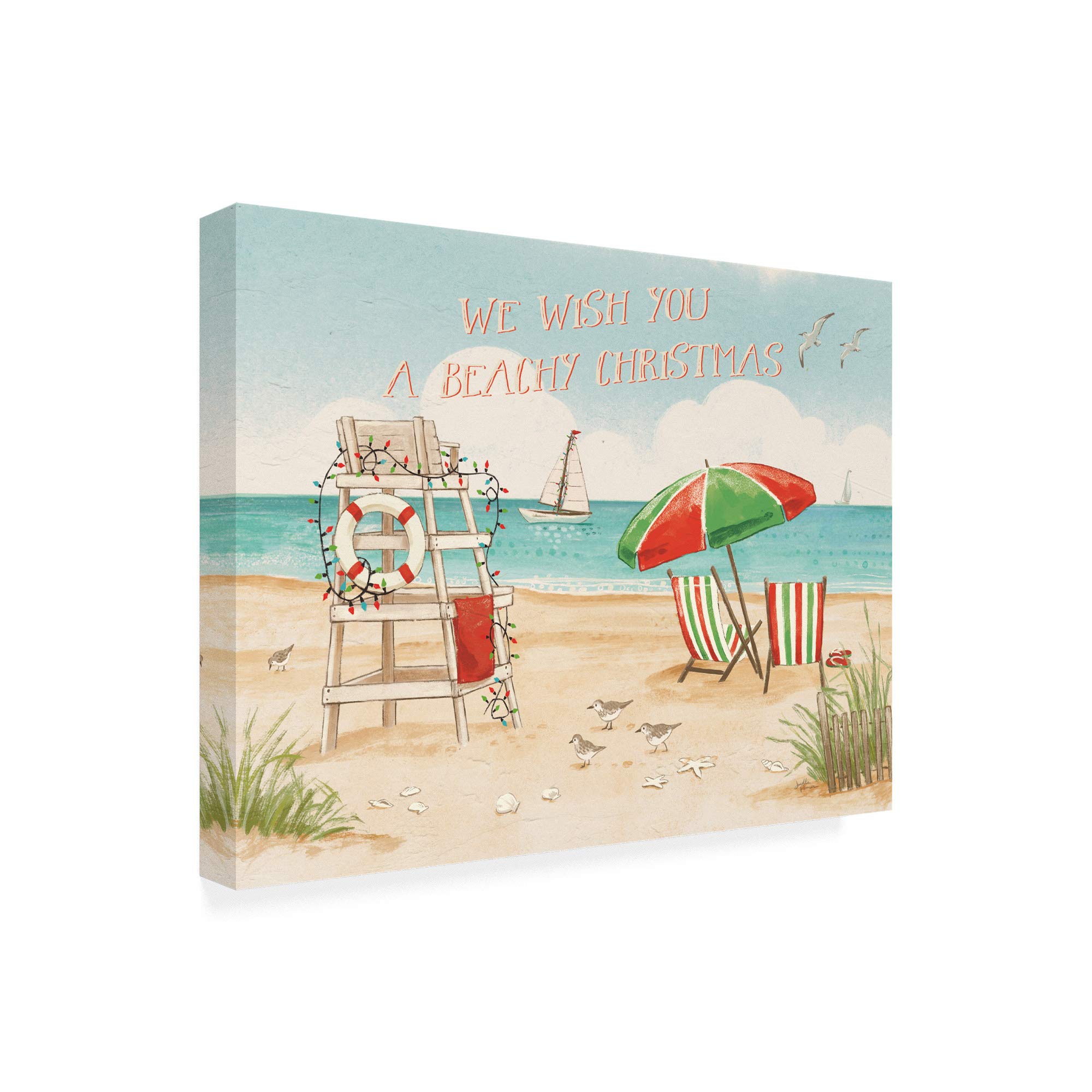 Trademark Fine Art 35x47 'Beach Time I Christmas' by Janelle Penner - Coastal Holiday Wall Decor for Living Room, Bedroom & Office