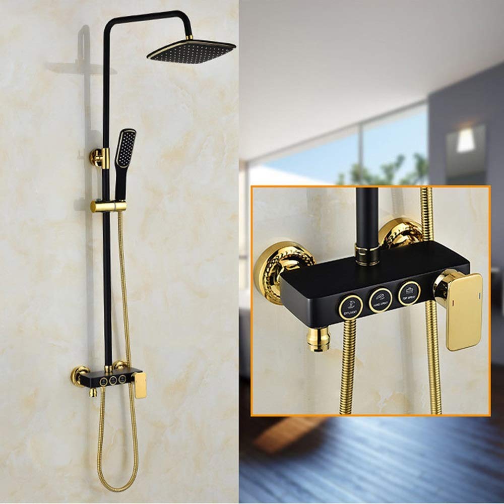 Premium Black Gold Copper Shower Faucet Set - 3 Function Top Lift Shower System with Anti-Rust Finish for Bathtub & Bathroom Upgrade | Modern Bathroom Decor & Spa Experience