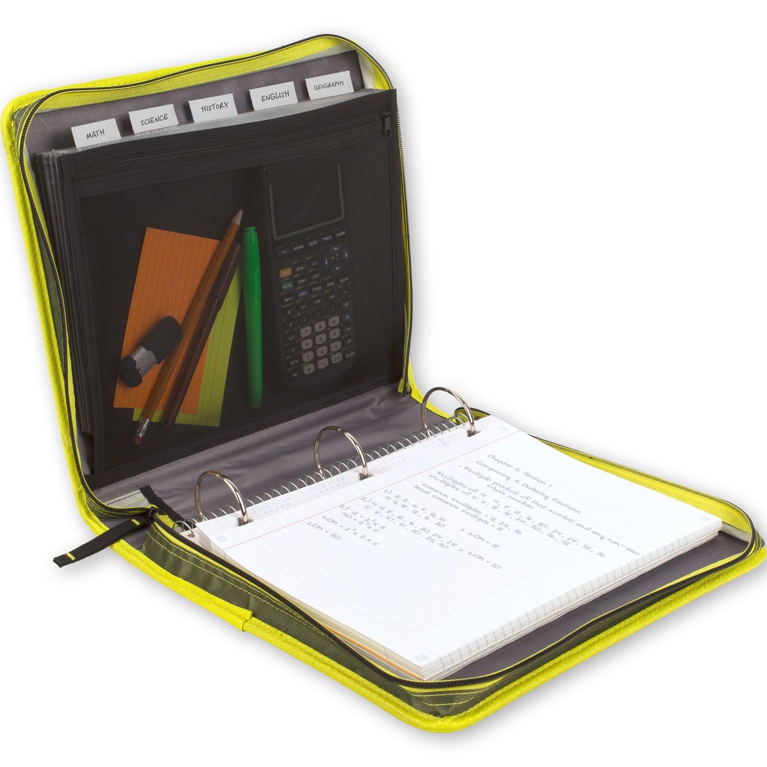 Premium 2 Inch 3-Ring Binder with Expansion Panel - 580 Sheet Capacity, Five Star Zipper Binder for School & Office - Durable Olive/Citrus Design (290520C) - Perfect for Organizing Notes, Documents & Presentations